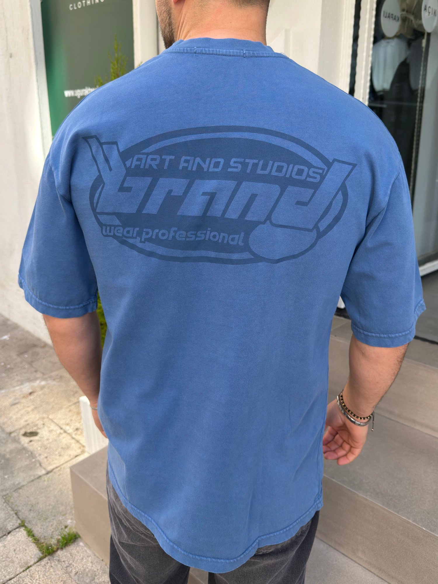 Mavi yıkamalı Pamuk Oversize Tshirt