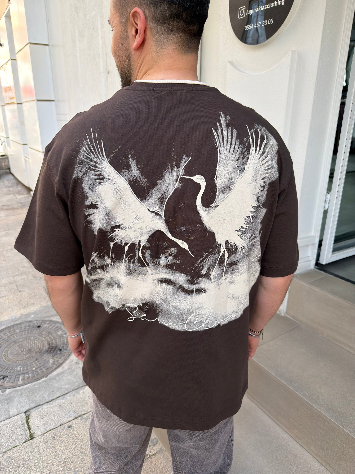 Pamuk Oversize Kuş Baskılı Tshirt