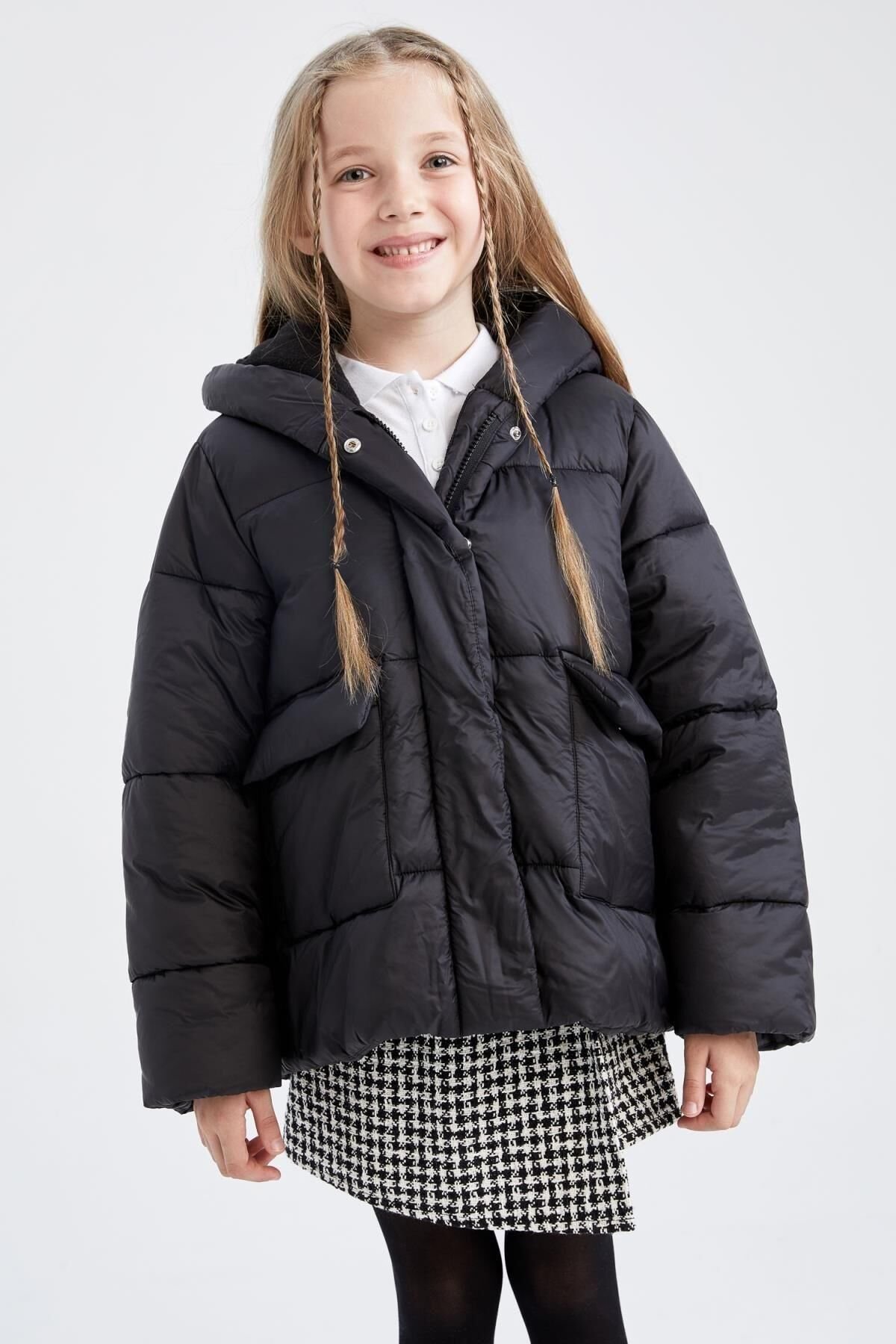 DEFACTO KIZ ÇOCUK PUFFER ŞİŞME MONT KAPÜŞONLU POLAR ASTARLI MONT X6484A6