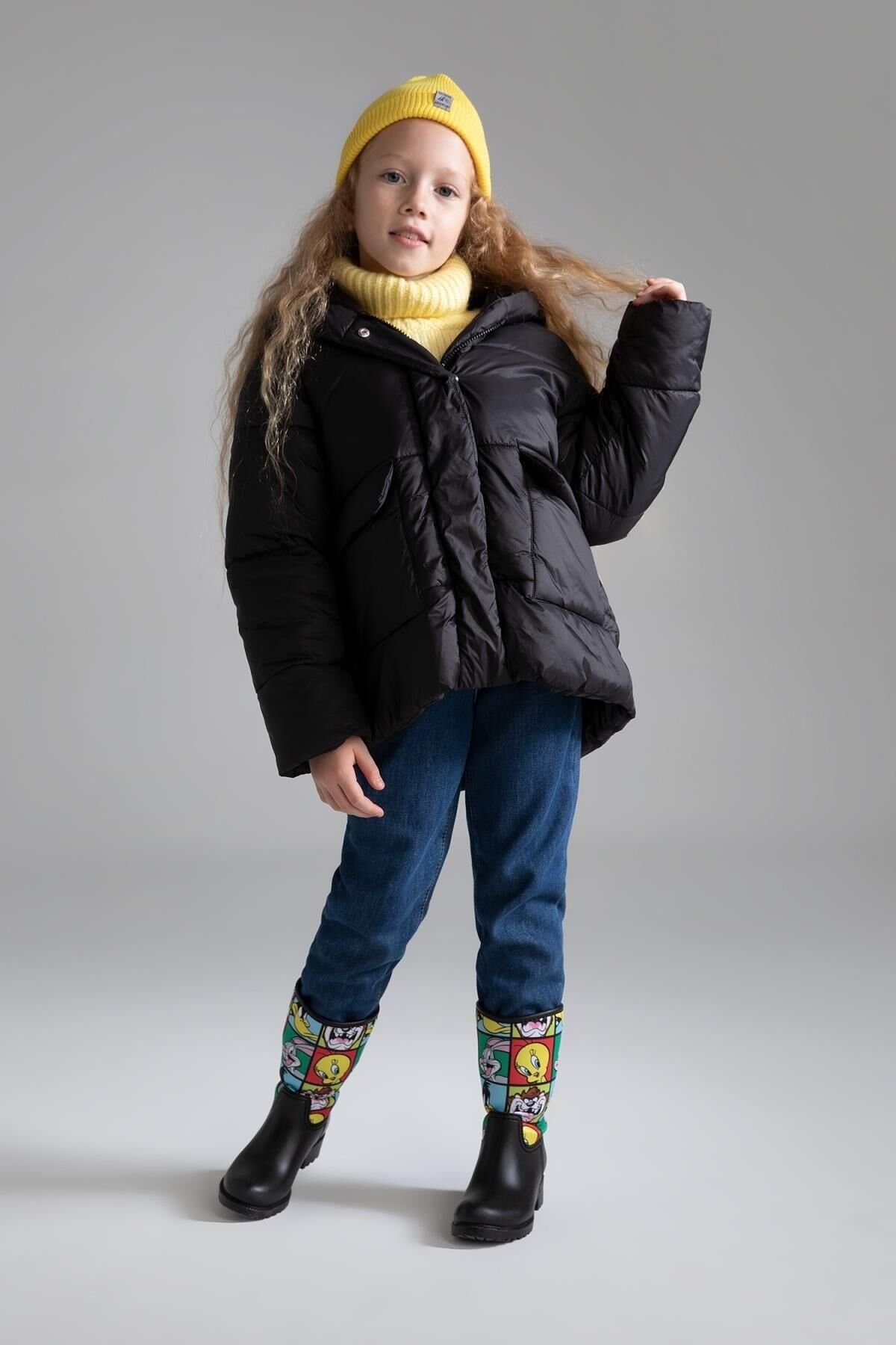 DEFACTO KIZ ÇOCUK PUFFER ŞİŞME MONT KAPÜŞONLU POLAR ASTARLI MONT X6484A6