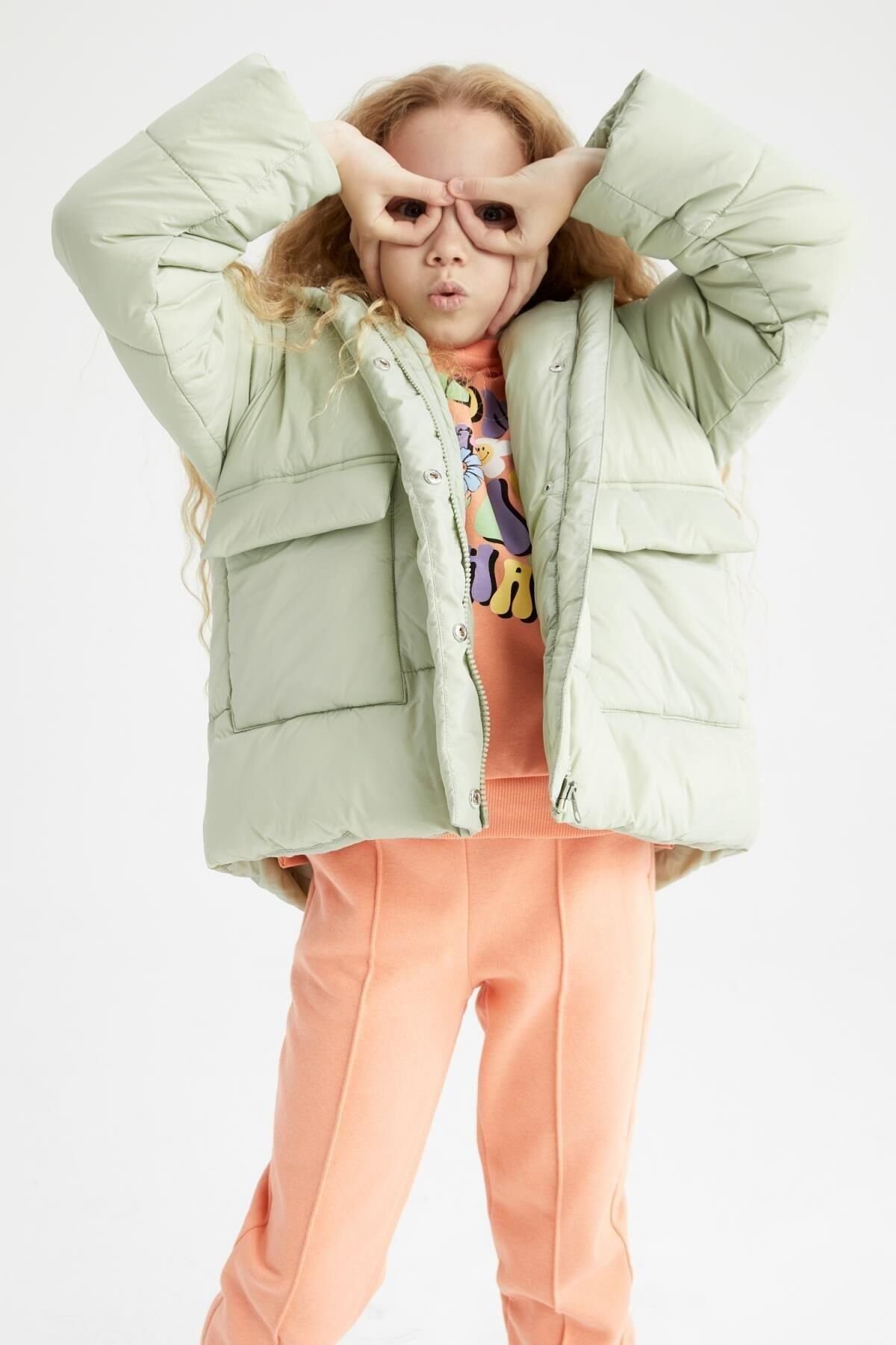 DEFACTO KIZ ÇOCUK PUFFER ŞİŞME MONT KAPÜŞONLU POLAR ASTARLI MONT X6484A6