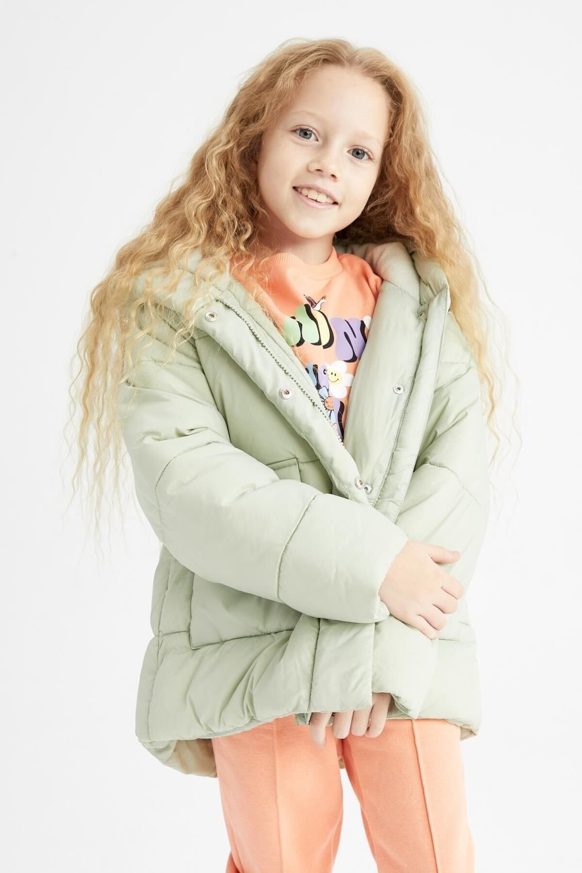 DEFACTO KIZ ÇOCUK PUFFER ŞİŞME MONT KAPÜŞONLU POLAR ASTARLI MONT X6484A6
