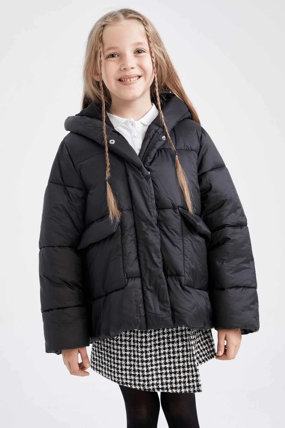 DEFACTO KIZ ÇOCUK PUFFER ŞİŞME MONT KAPÜŞONLU POLAR ASTARLI MONT X6484A6