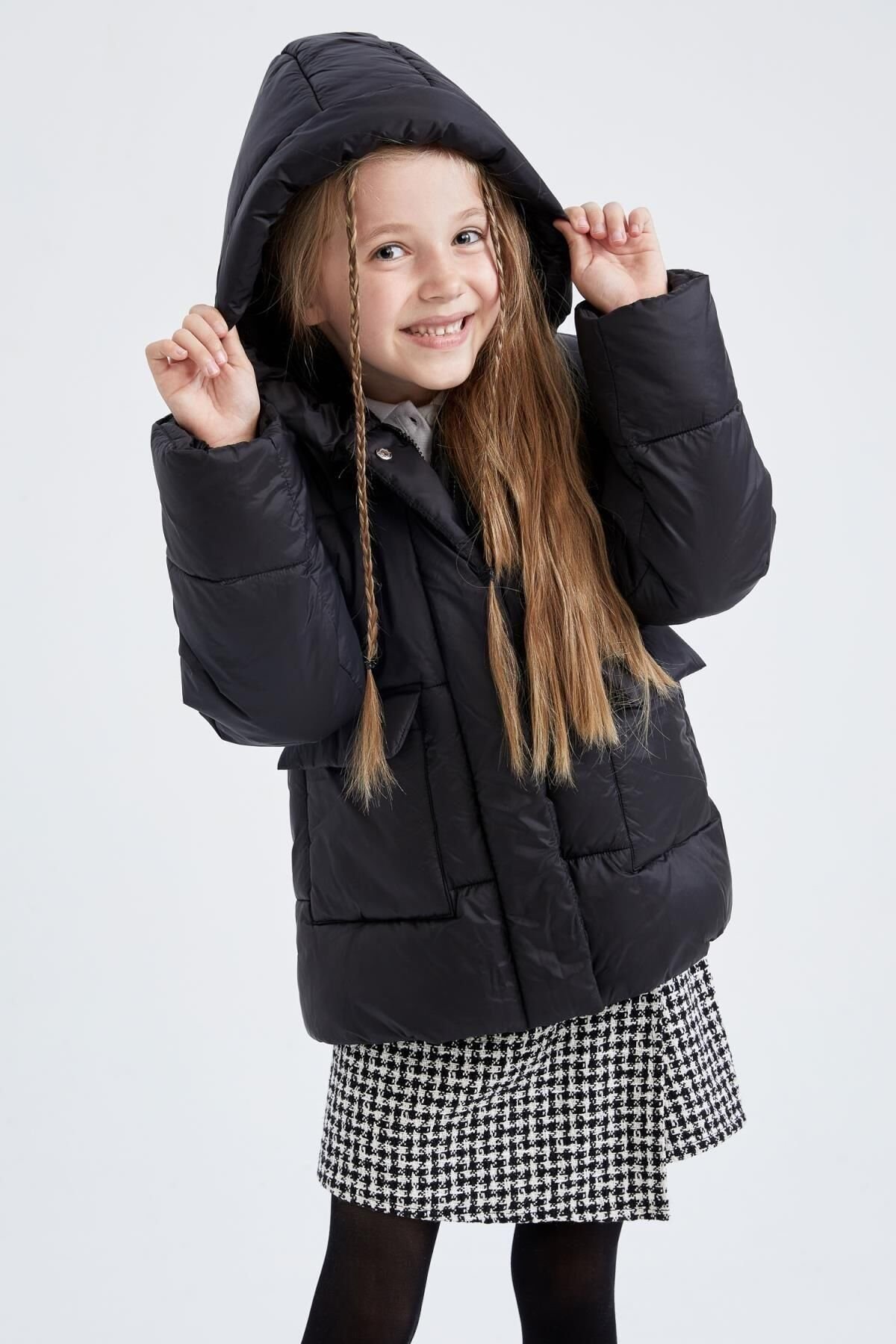 DEFACTO KIZ ÇOCUK PUFFER ŞİŞME MONT KAPÜŞONLU POLAR ASTARLI MONT X6484A6