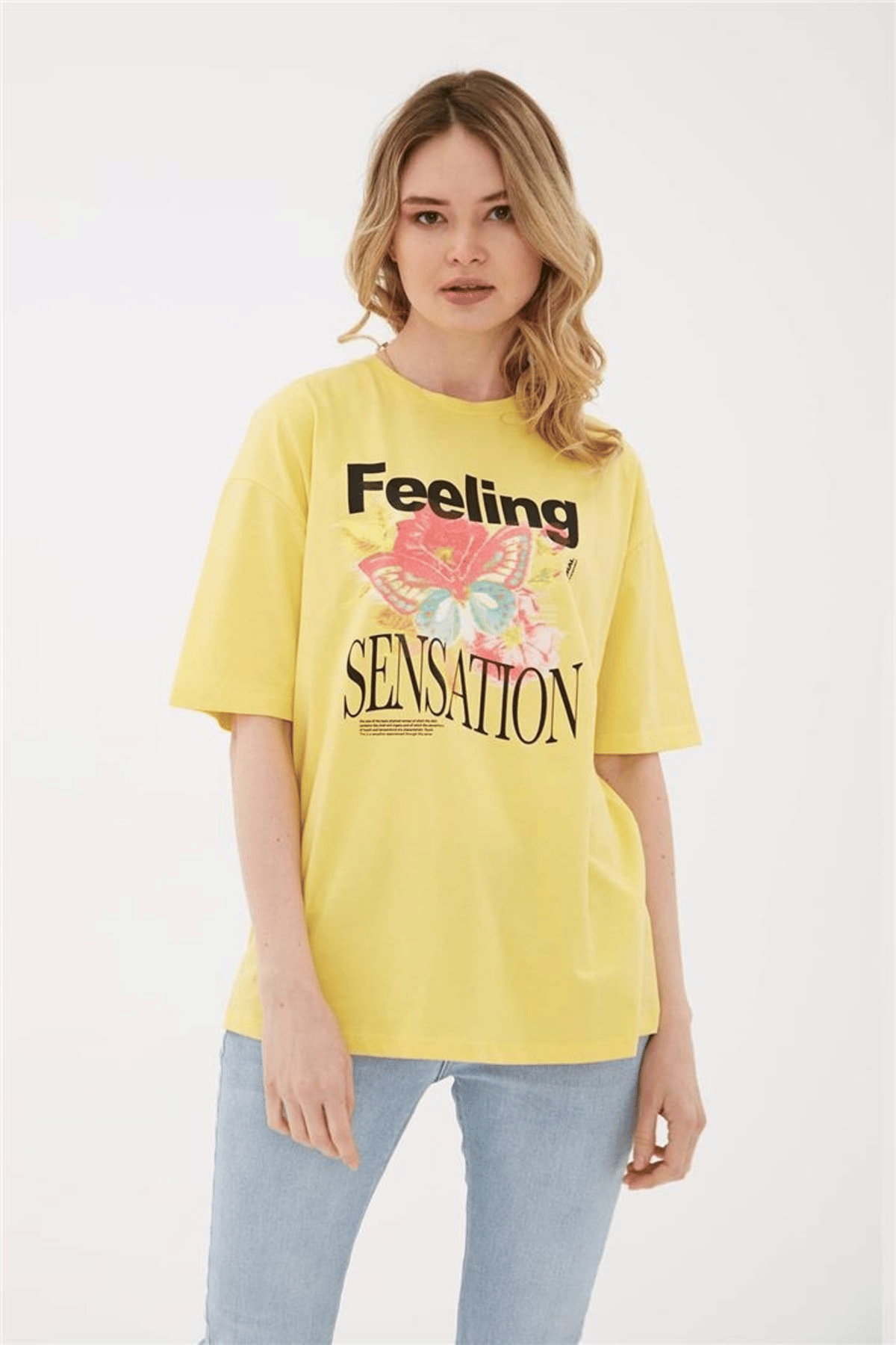 FASHION FRIENDS KADIN BASKILI OVERSİZE T-SHİRT 23Y-TST0387K1
