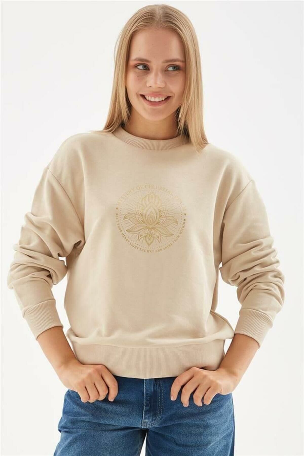 FASHION FRIENDS KADIN BASKILI SWEAT 24K0108K1