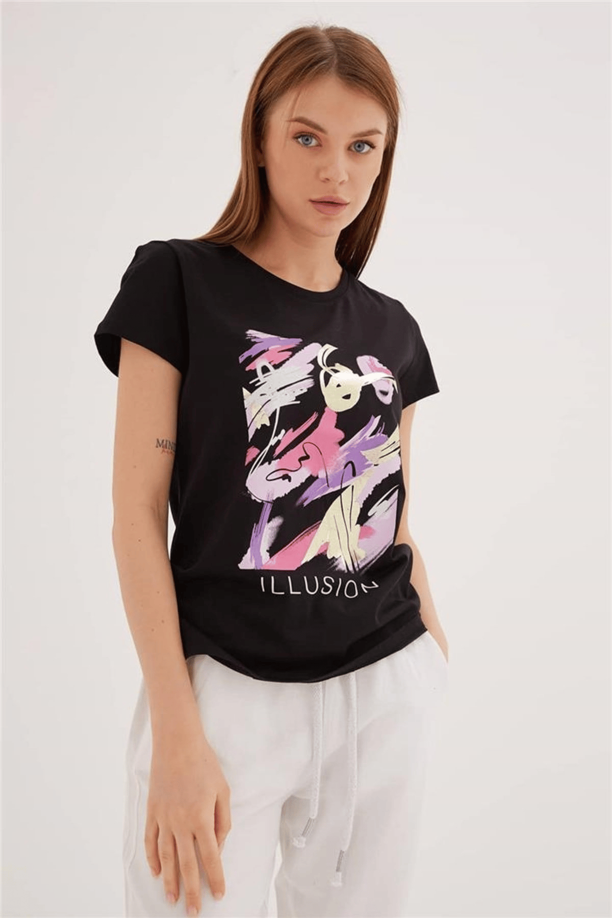 FASHION FRIENDS KADIN BASKILI T-SHİRT 23Y-TST0275K1