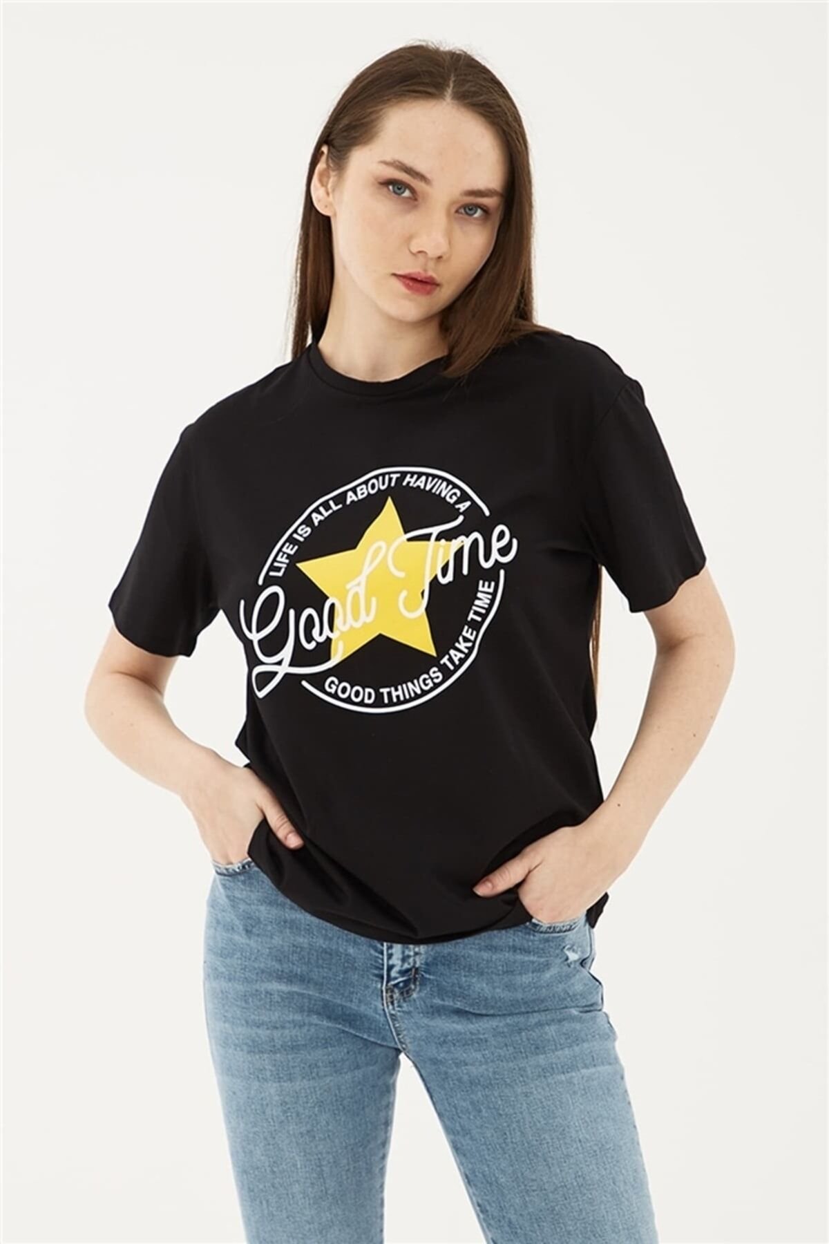 FASHION FRIENDS KADIN BASKILI T-SHİRT 23Y-TST0149K1