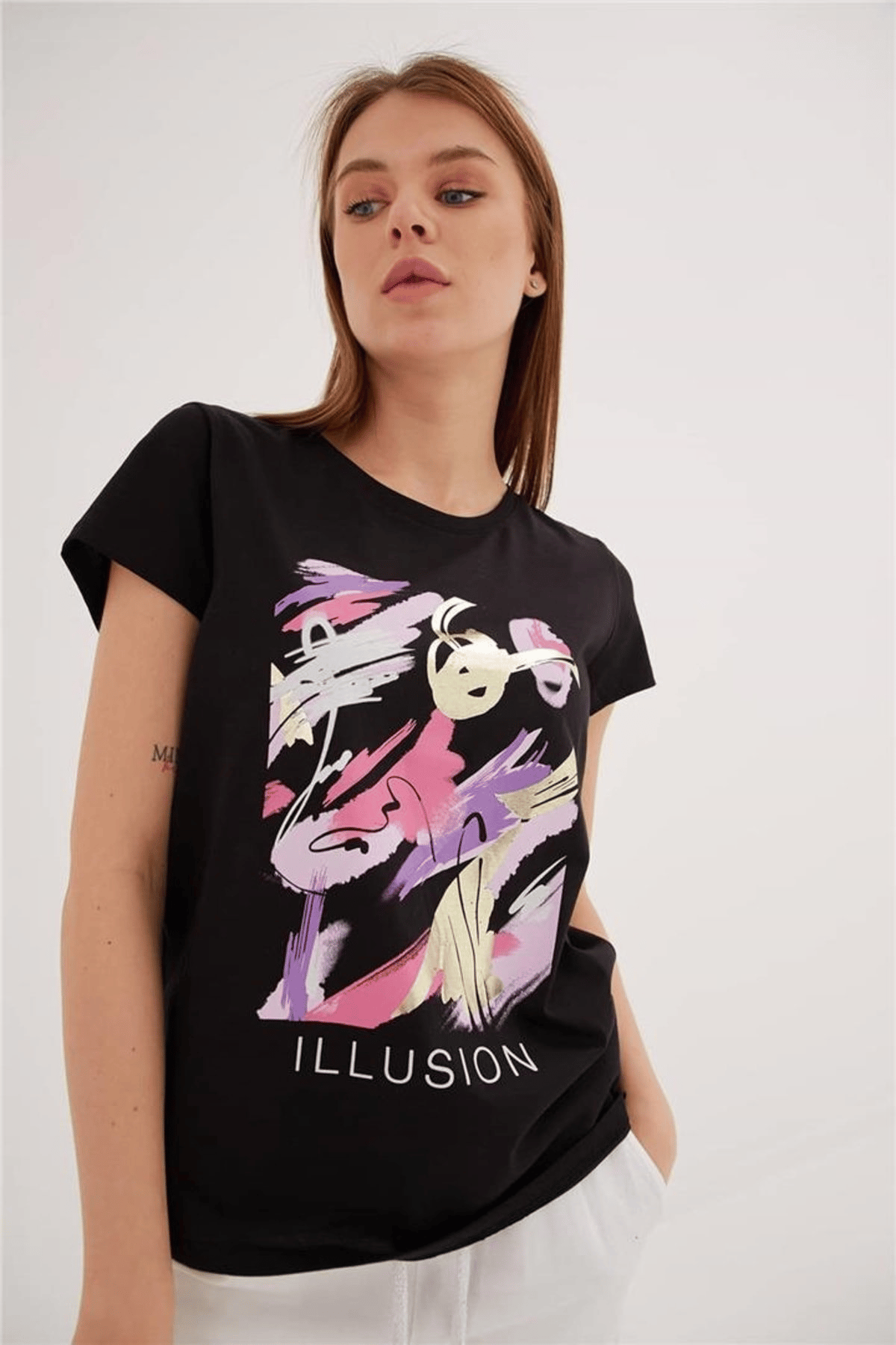 FASHION FRIENDS KADIN BASKILI T-SHİRT 23Y-TST0275K1