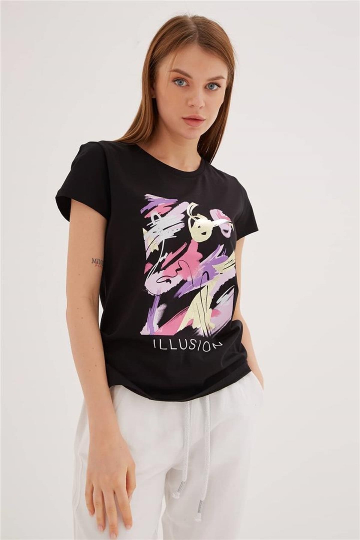 FASHION FRIENDS KADIN BASKILI T-SHİRT 23Y-TST0275K1
