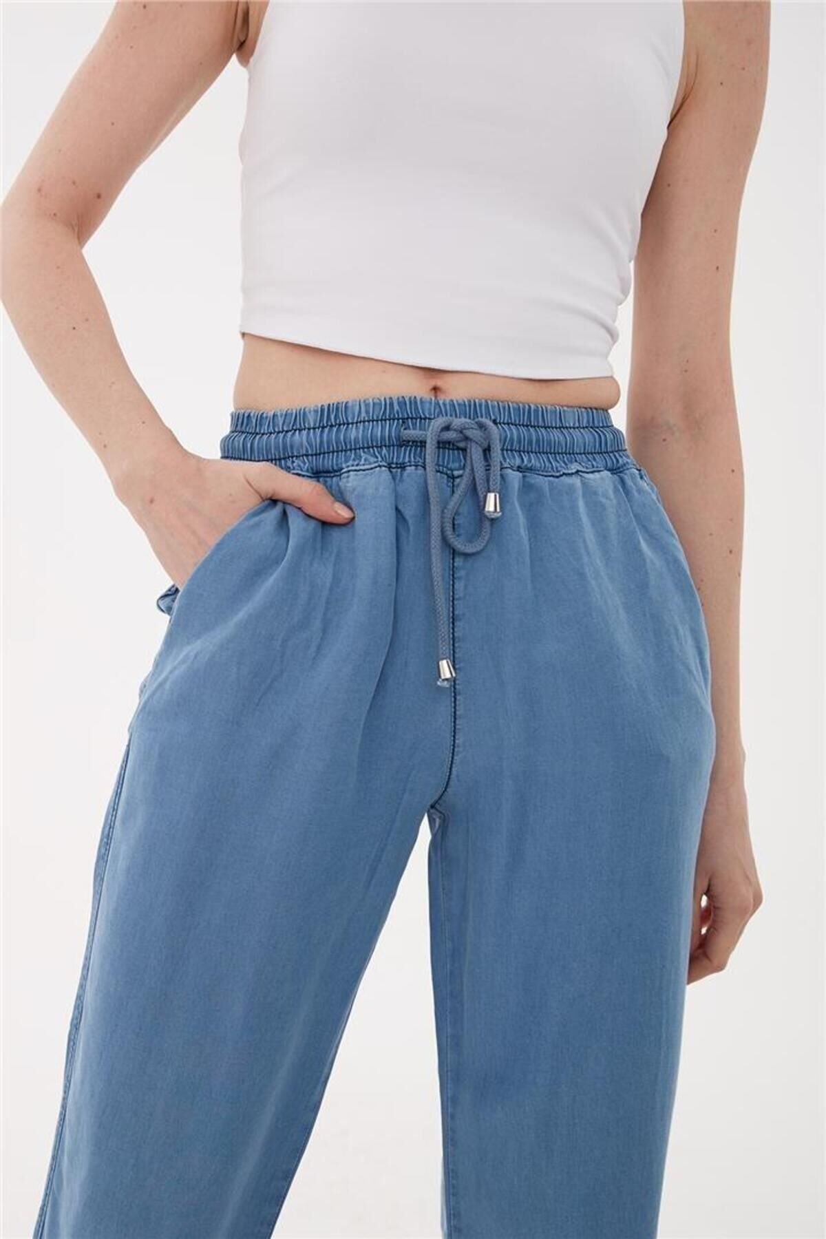 FASHION FRIENDS KADIN BELİ BAĞLAMALI DENİM PANTOLON 23Y-PNT0657K1