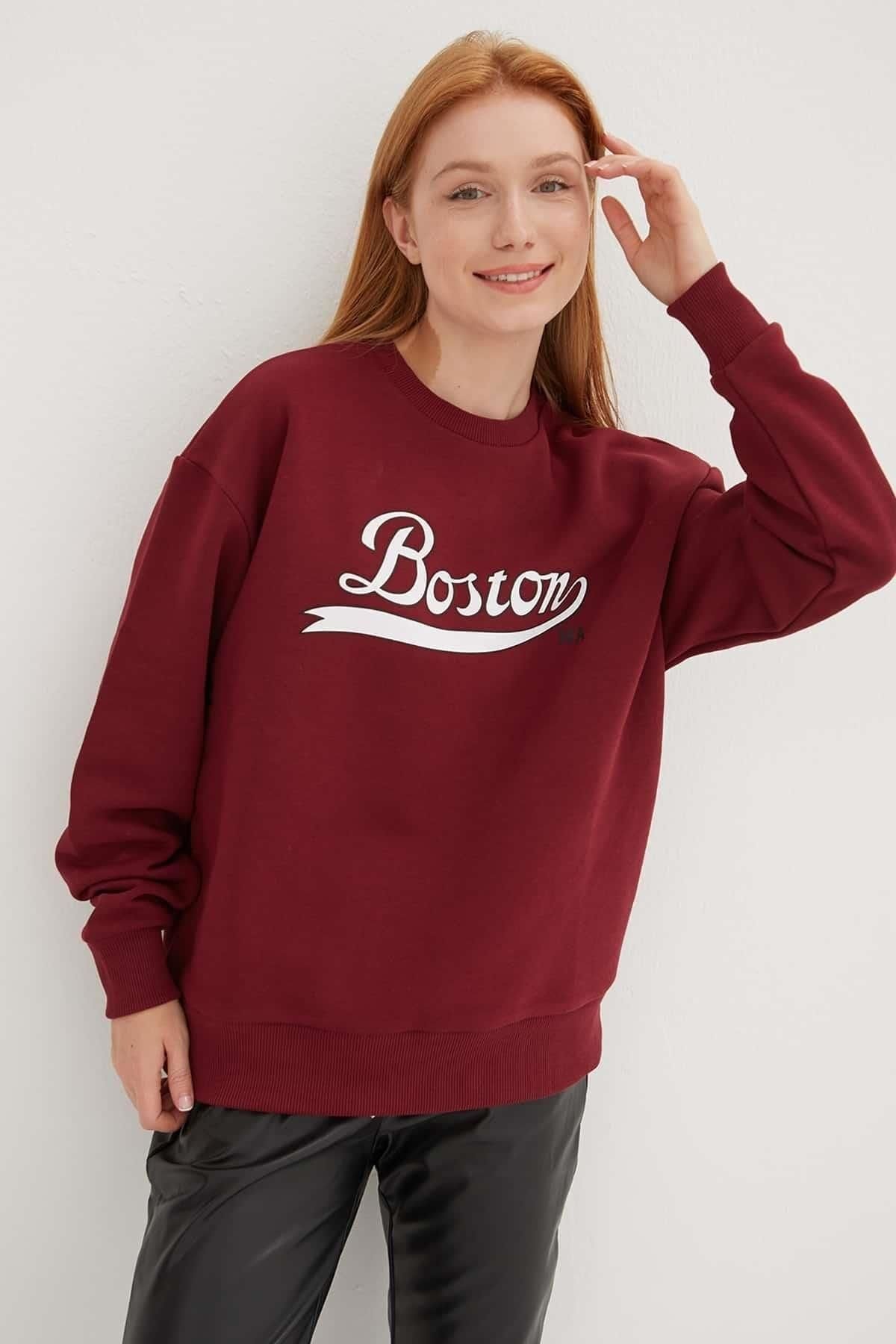 FASHION FRIENDS KADIN BİSİKLET YAKA BASKILI SWEAT 24K0843K1