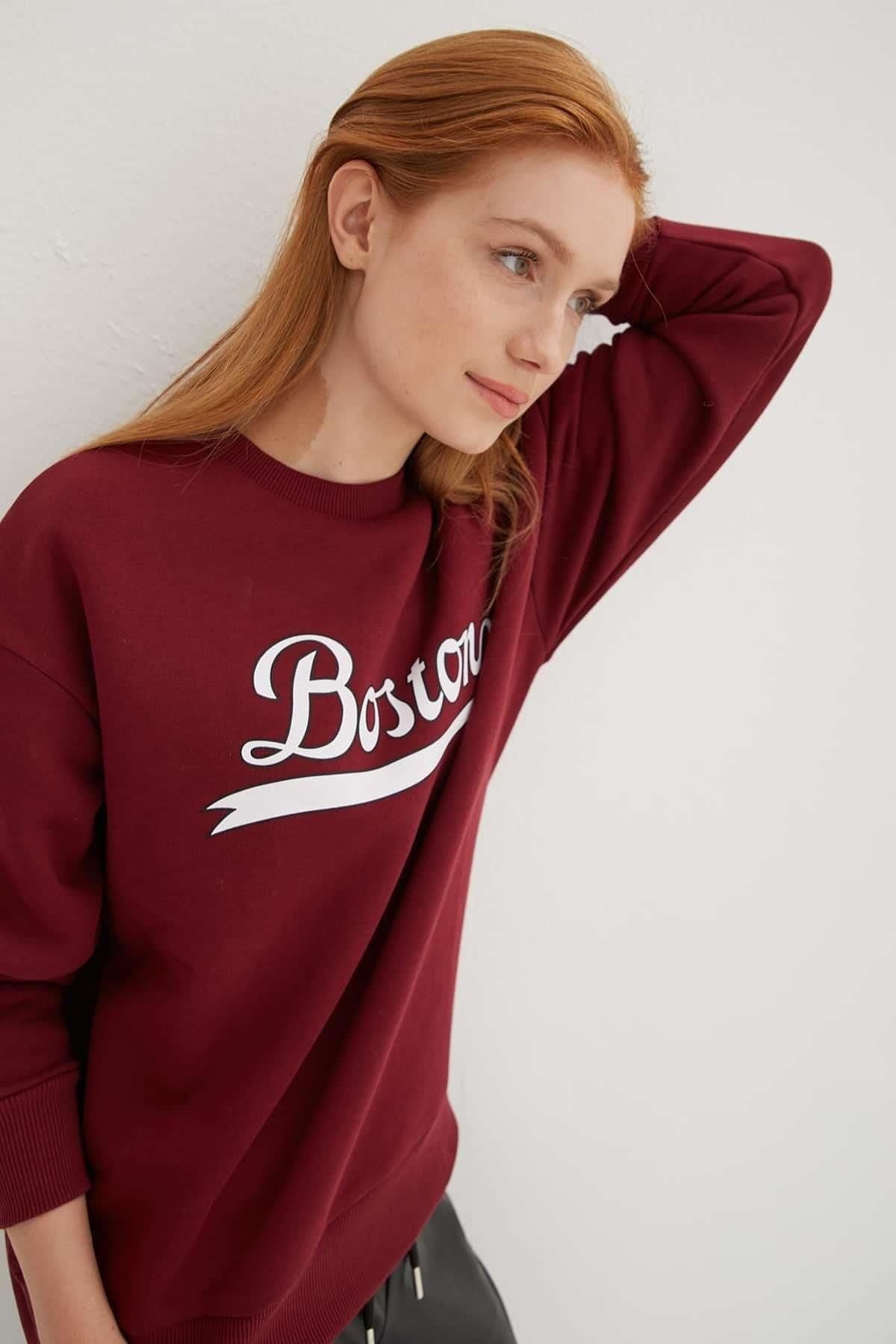 FASHION FRIENDS KADIN BİSİKLET YAKA BASKILI SWEAT 24K0843K1