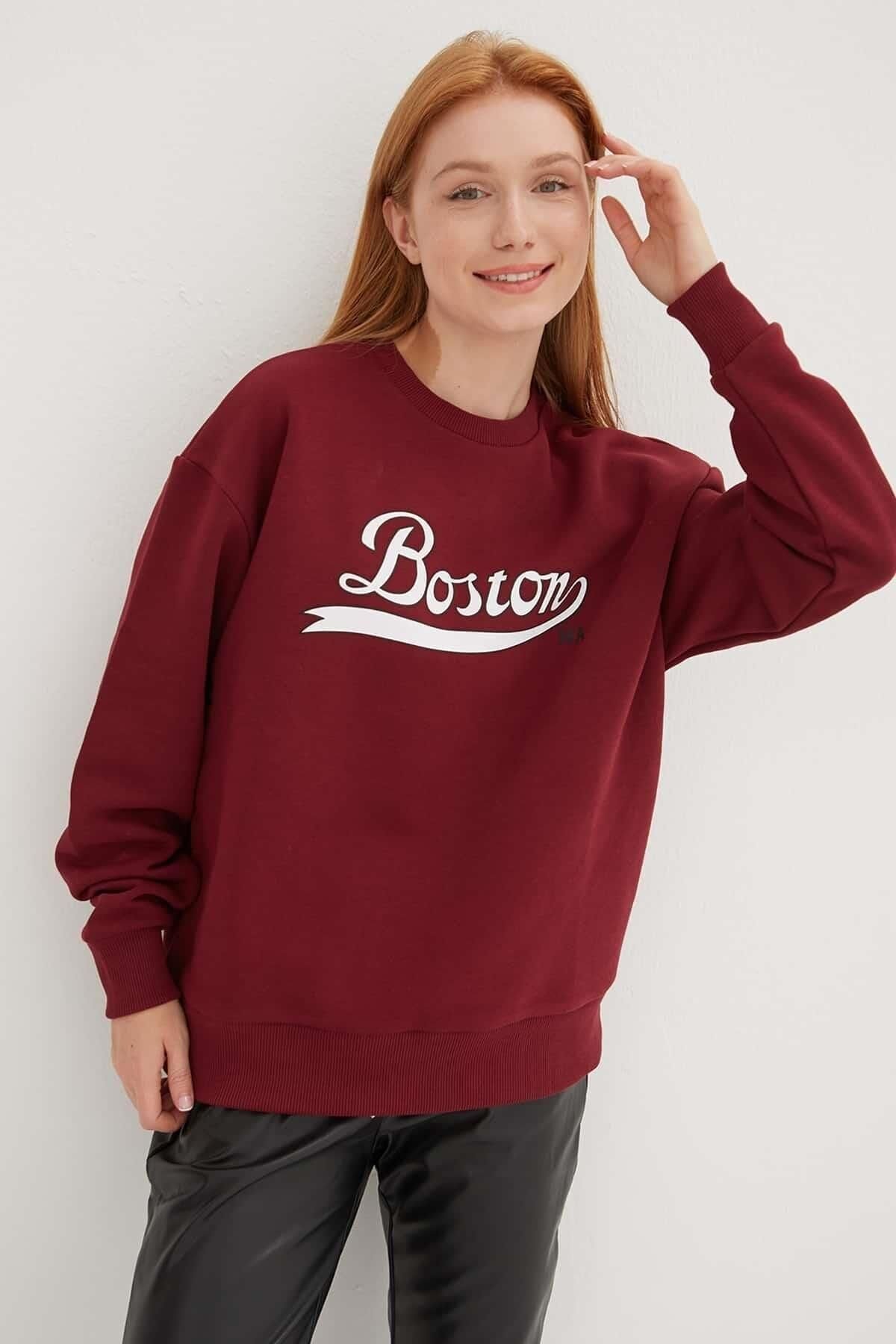 FASHION FRIENDS KADIN BİSİKLET YAKA BASKILI SWEAT 24K0843K1