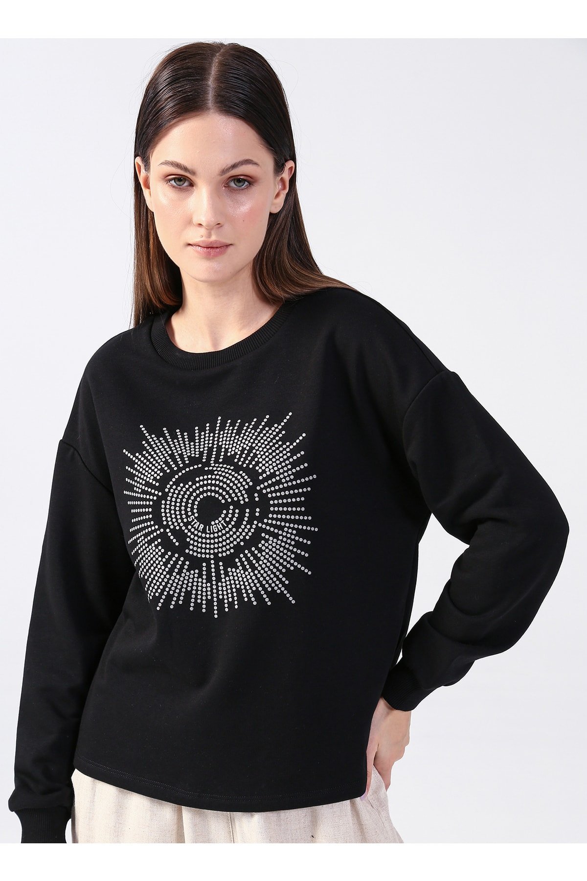 FASHION FRIENDS KADIN BİSİKLET YAKA BASKILI SWEATSHİRT 22K0062K1