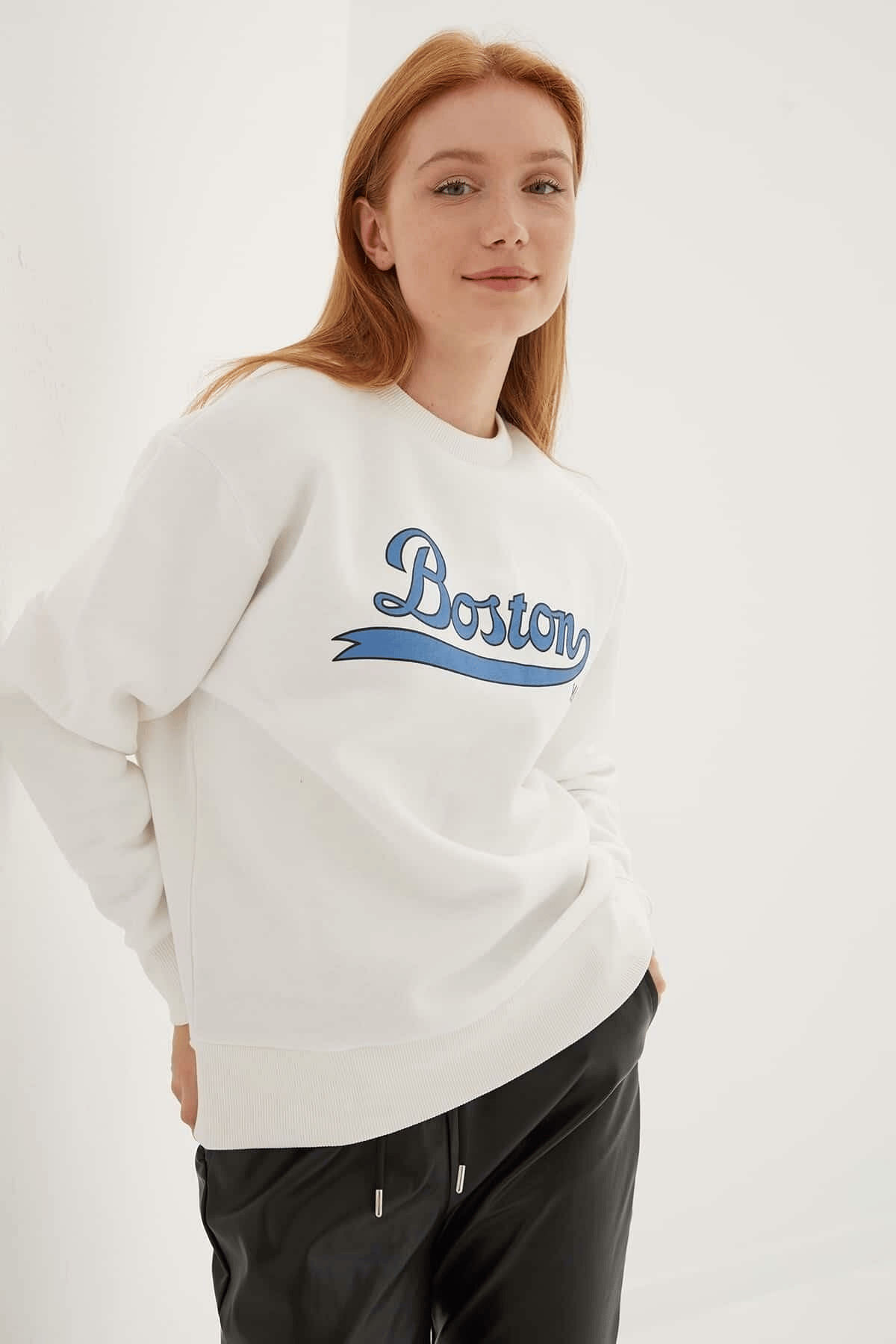 FASHION FRIENDS KADIN BİSİKLET YAKA BASKILI SWEAT 24K0843K1