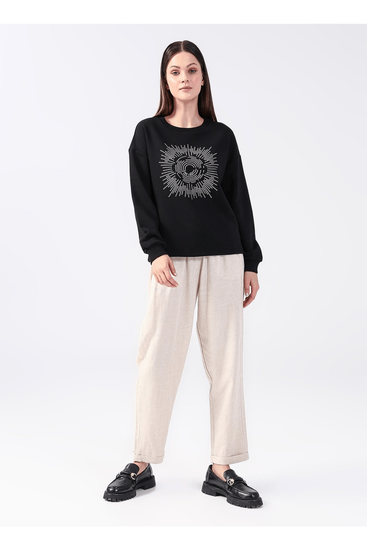 FASHION FRIENDS KADIN BİSİKLET YAKA BASKILI SWEATSHİRT 22K0062K1