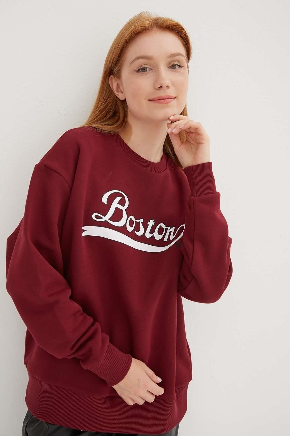 FASHION FRIENDS KADIN BİSİKLET YAKA BASKILI SWEAT 24K0843K1