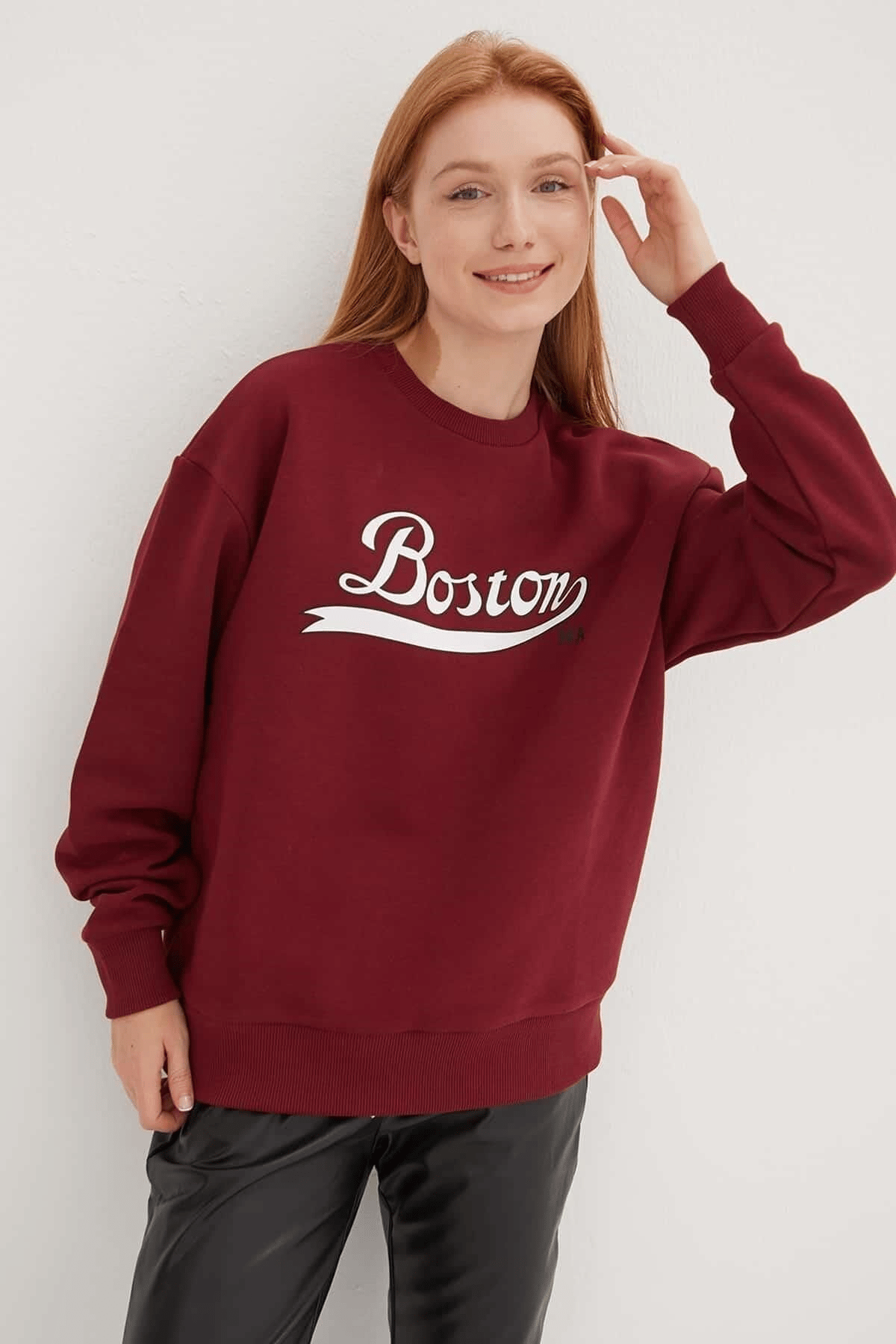 FASHION FRIENDS KADIN BİSİKLET YAKA BASKILI SWEAT 24K0843K1