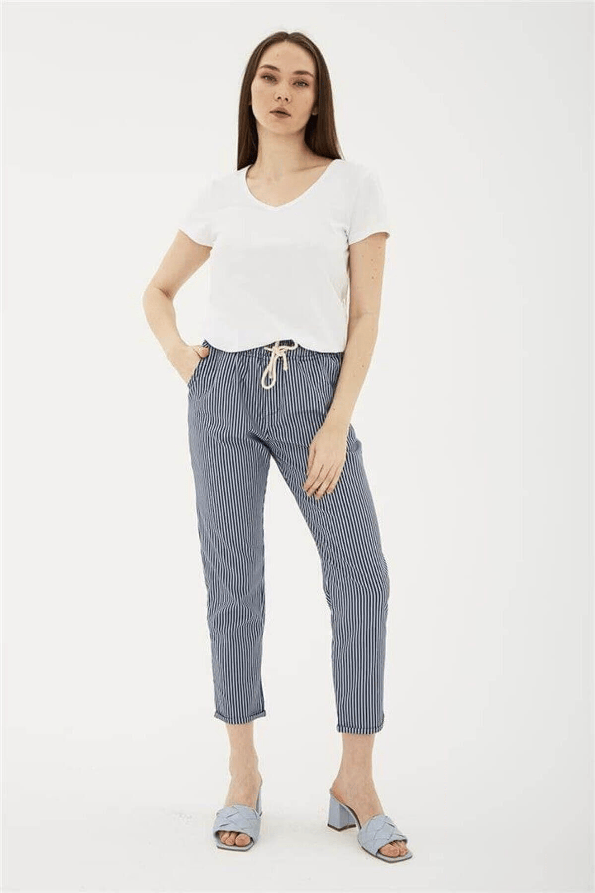 FASHION FRIENDS KADIN ÇİZGİLİ PANTOLON 24Y0344K1