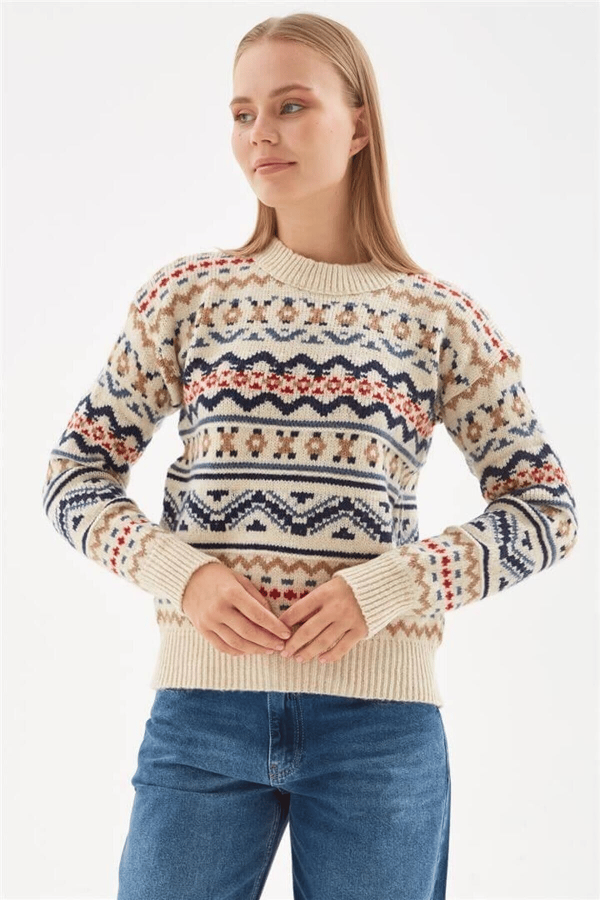 FASHION FRIENDS KADIN DESENLİ KAZAK 24K0216K1