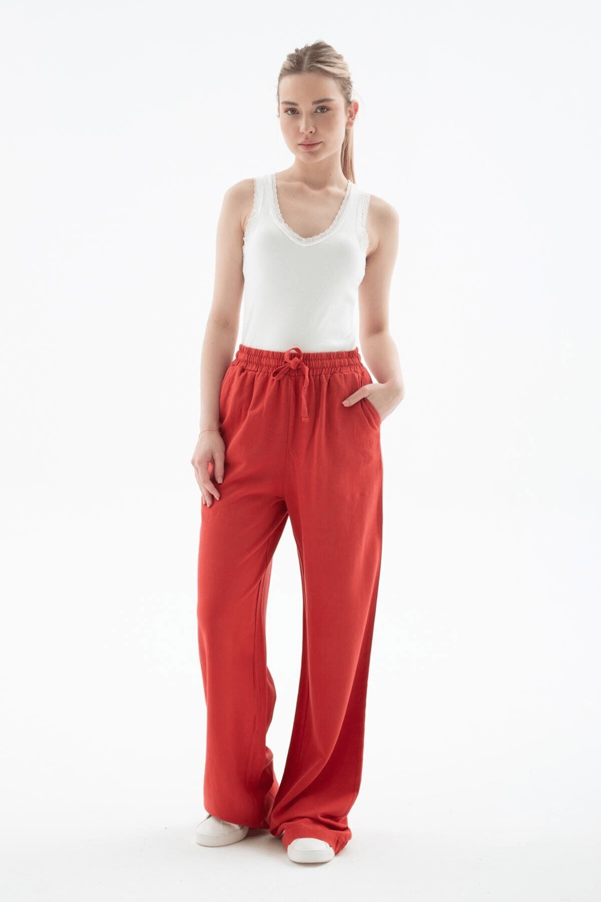 FASHION FRIENDS KADIN GENİŞ PAÇA KETEN PANTOLON 25Y0608K1