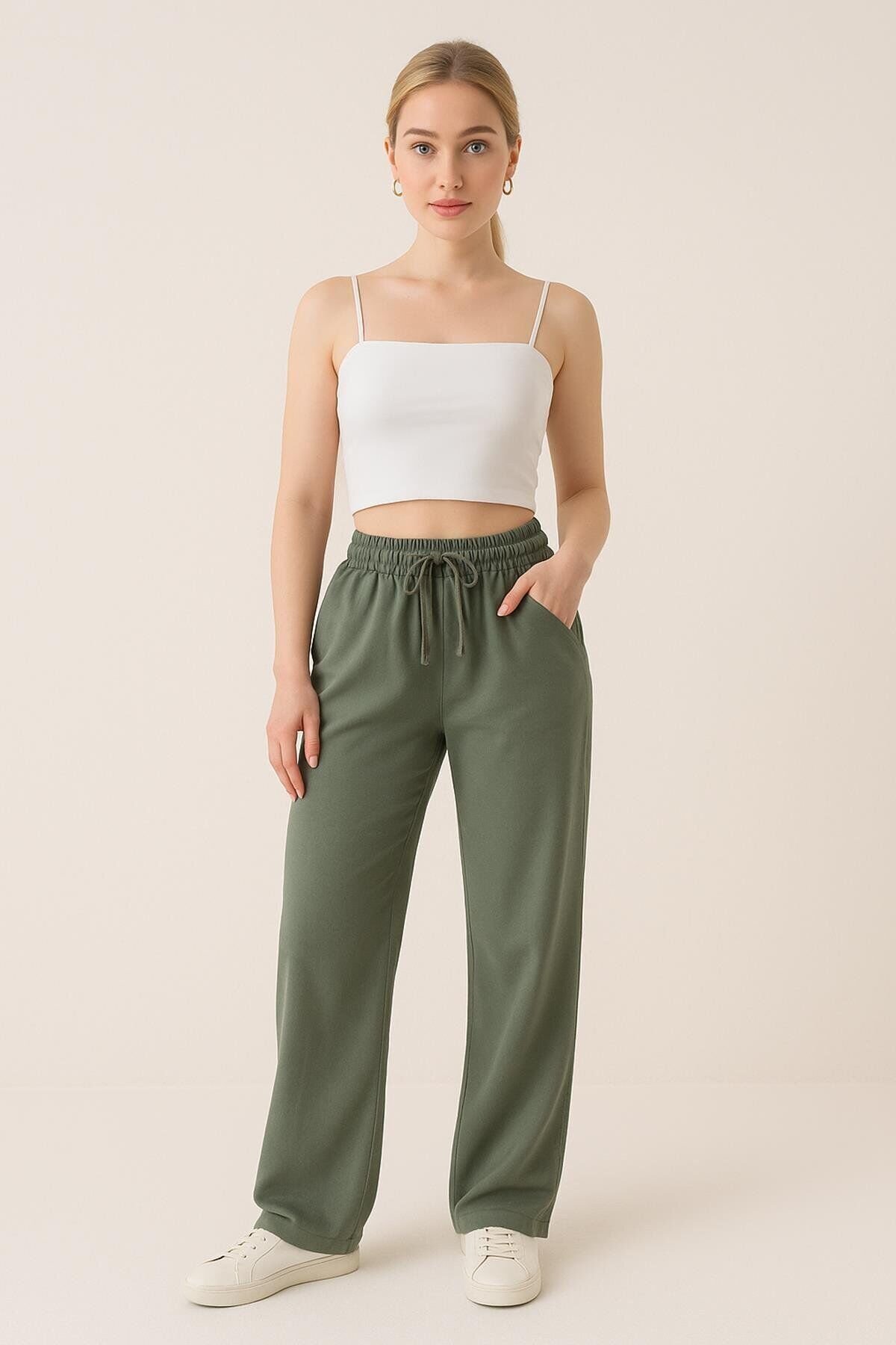 FASHION FRIENDS KADIN GENİŞ PAÇA KETEN PANTOLON 25Y0608K1