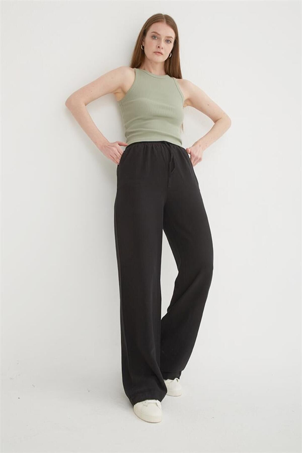FASHION FRIENDS KADIN GENİŞ PAÇA KETEN PANTOLON 25Y0608K1