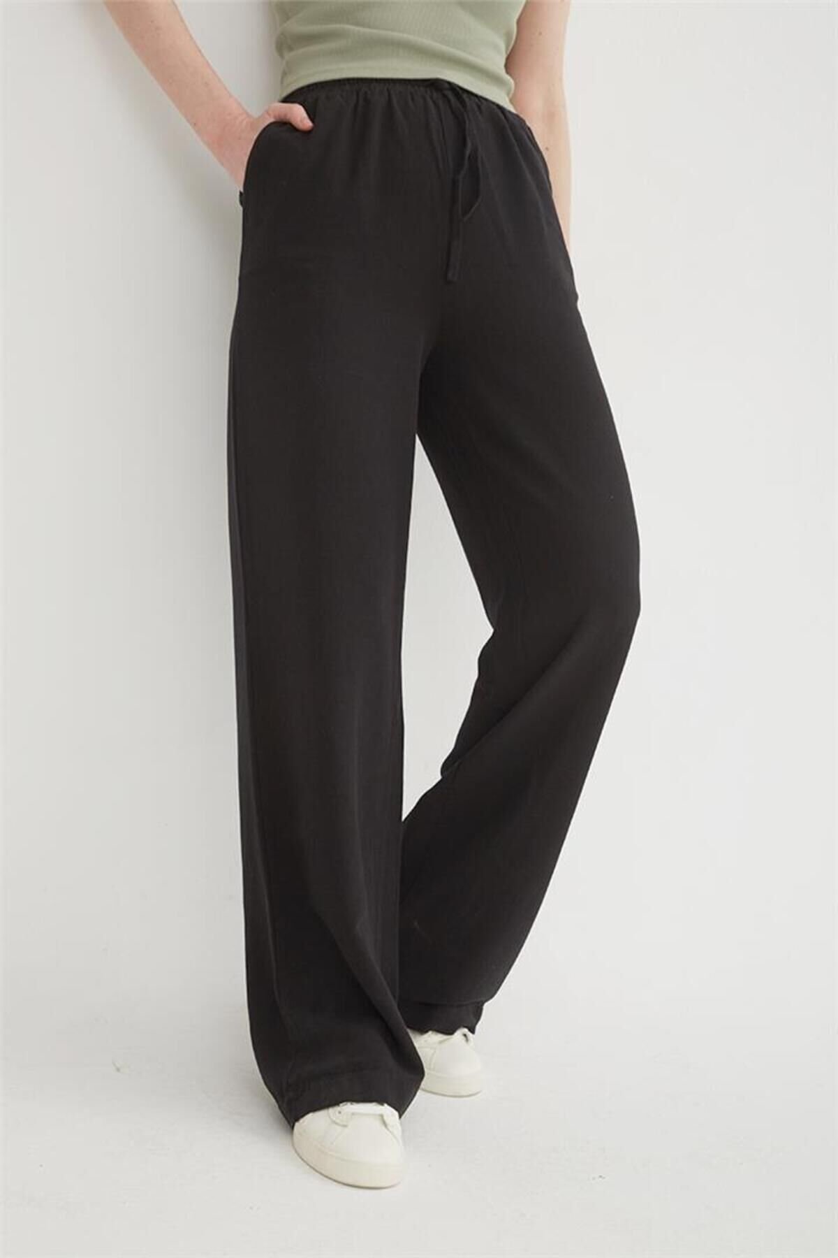 FASHION FRIENDS KADIN GENİŞ PAÇA KETEN PANTOLON 25Y0608K1