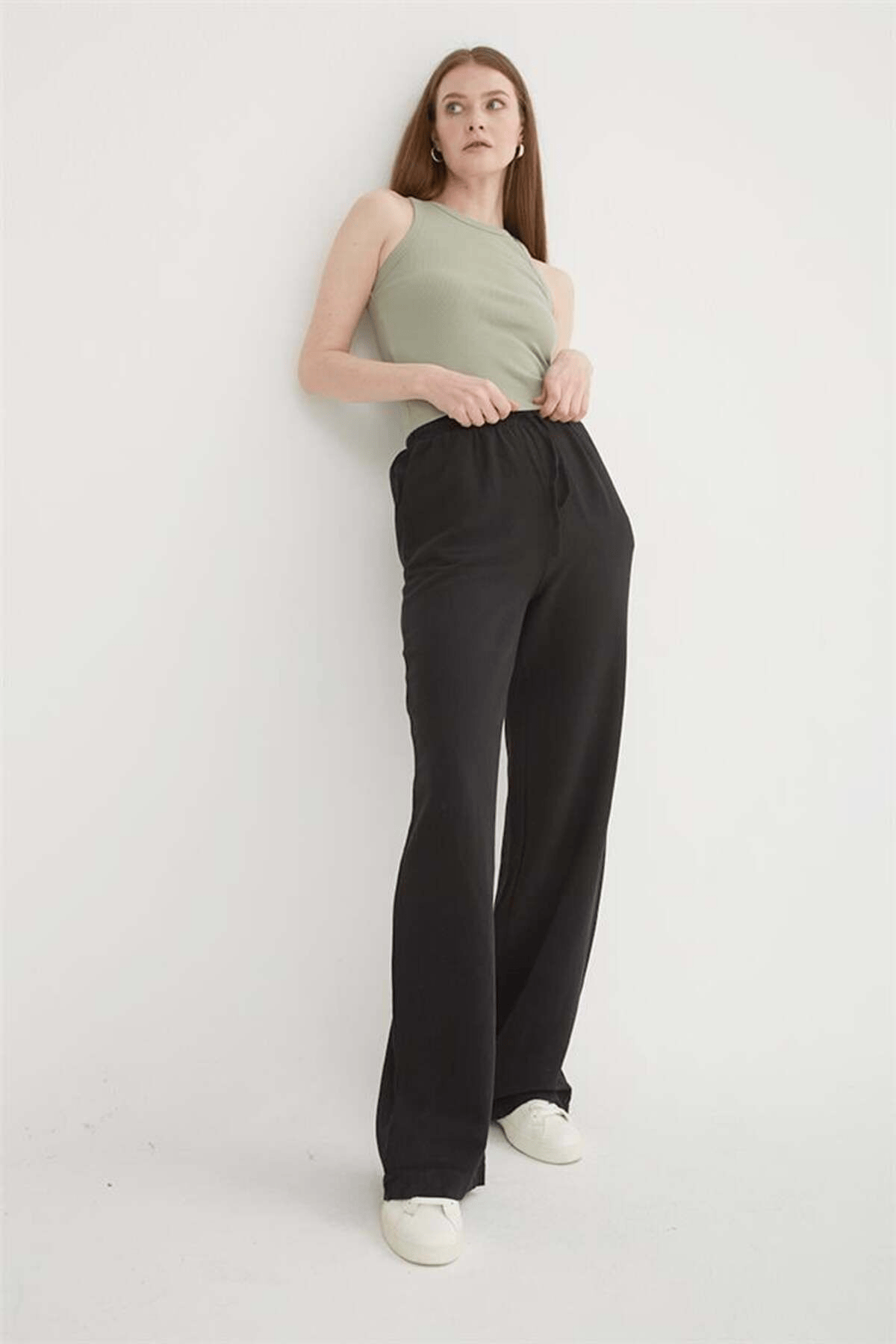FASHION FRIENDS KADIN GENİŞ PAÇA KETEN PANTOLON 25Y0608K1
