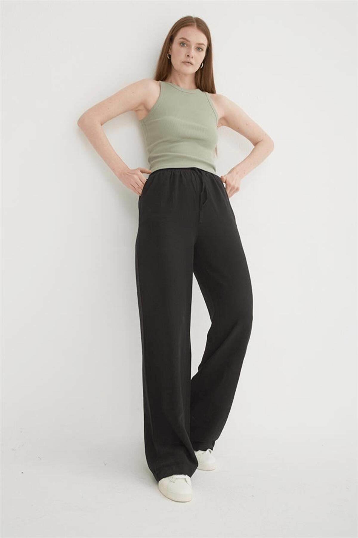 FASHION FRIENDS KADIN GENİŞ PAÇA KETEN PANTOLON 25Y0608K1