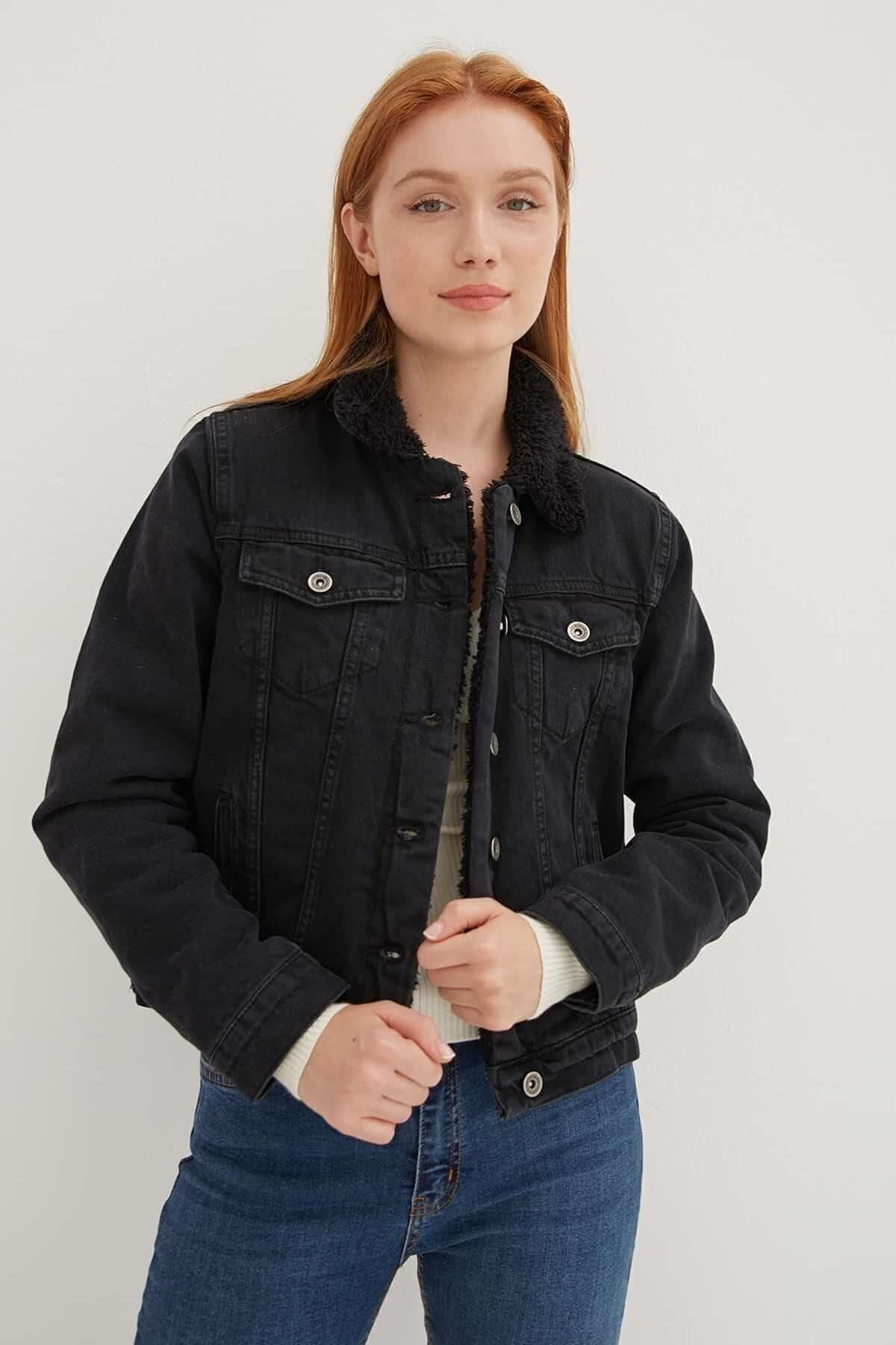 FASHION FRIENDS KADIN İÇİ KÜRKLÜ DENİM CEKET 23K0266K1