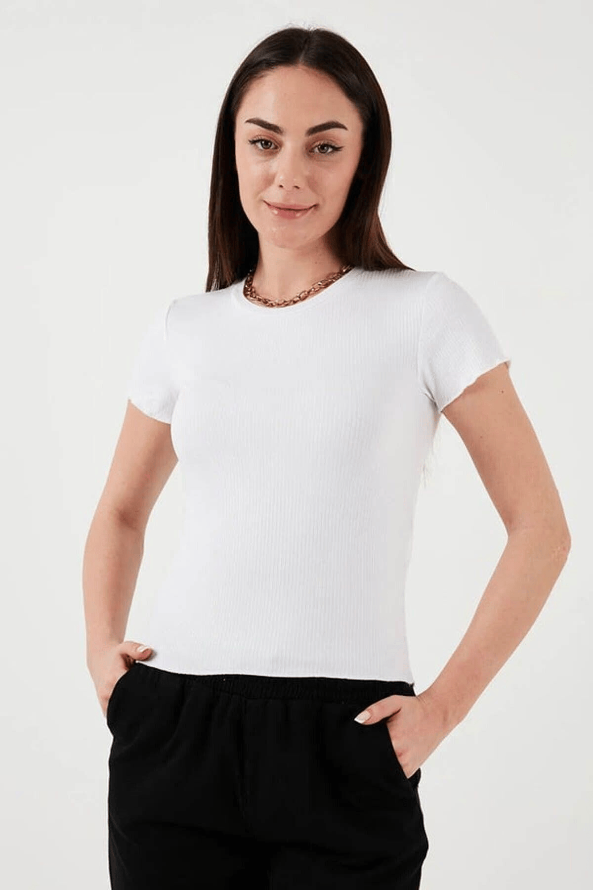 FASHION FRIENDS KADIN KISA KOLLU T-SHİRT 25Y0444K1