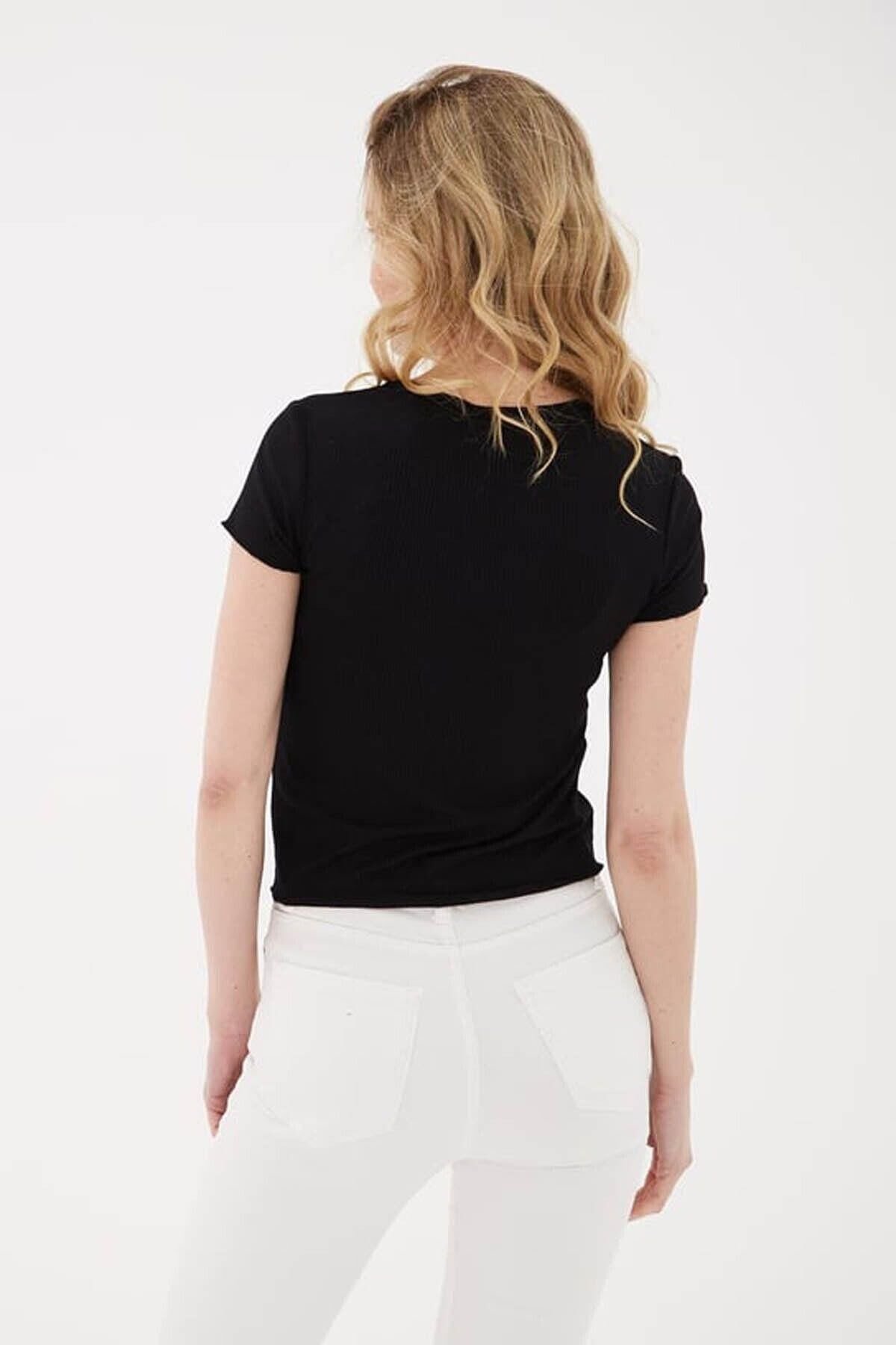 FASHION FRIENDS KADIN KISA KOLLU T-SHİRT 25Y0444K1