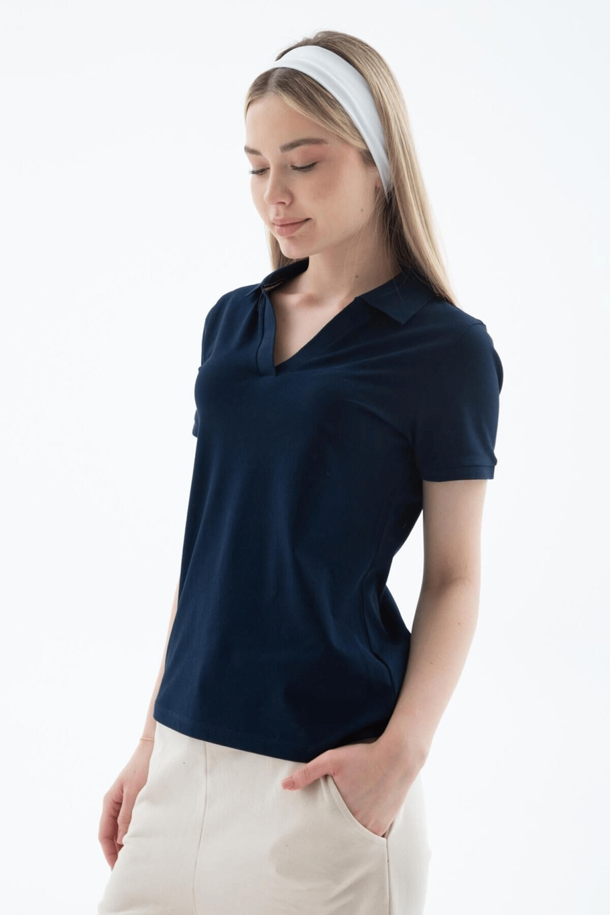 FASHION FRIENDS KADIN POLO V YAKA T-SHİRT 25Y0603K1