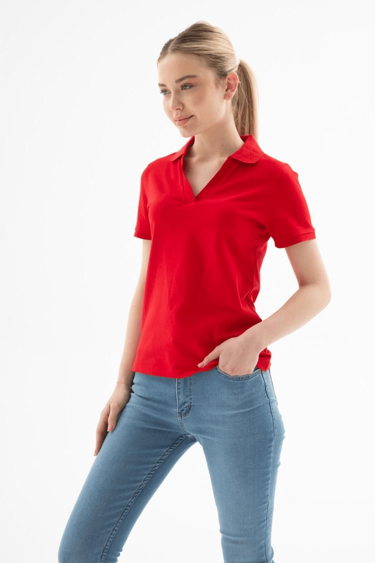 FASHION FRIENDS KADIN POLO V YAKA T-SHİRT 25Y0603K1