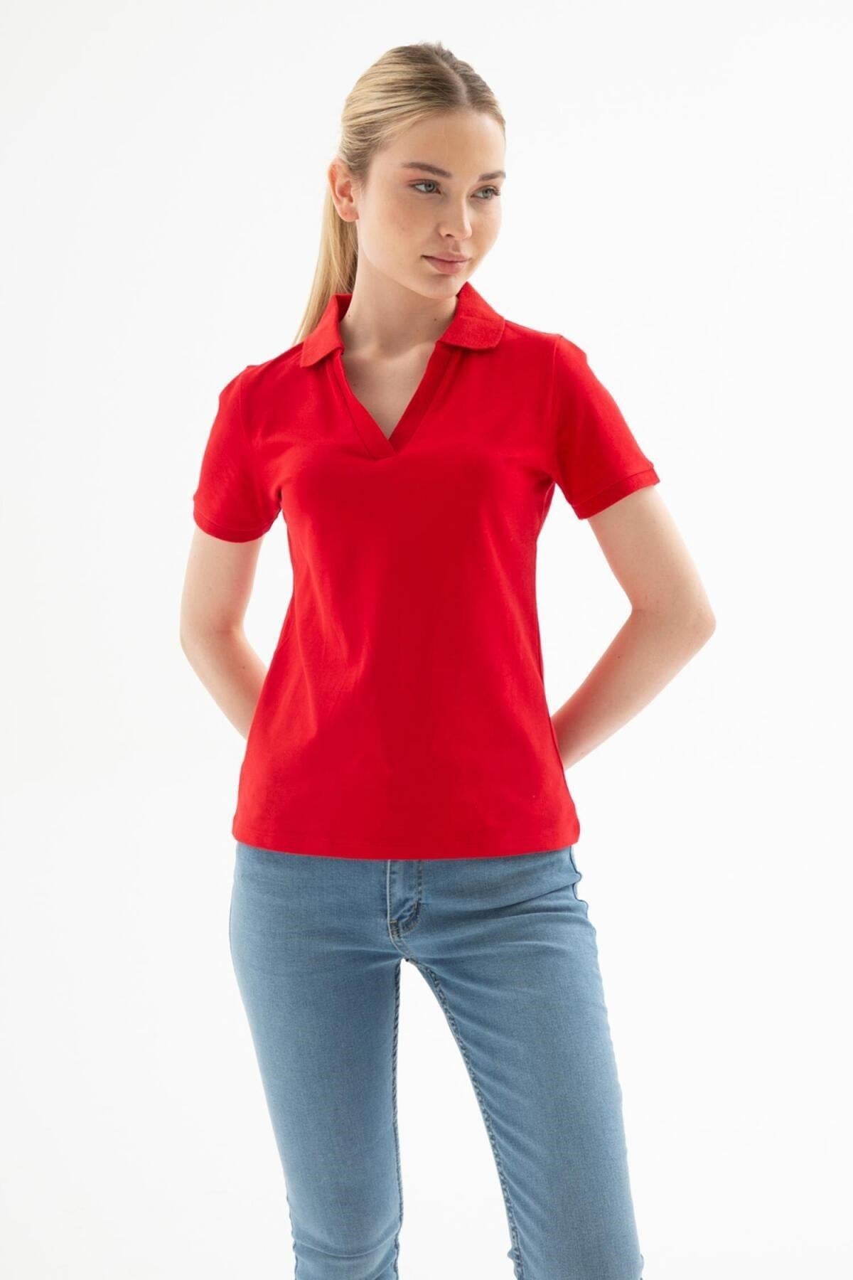 FASHION FRIENDS KADIN POLO V YAKA T-SHİRT 25Y0603K1