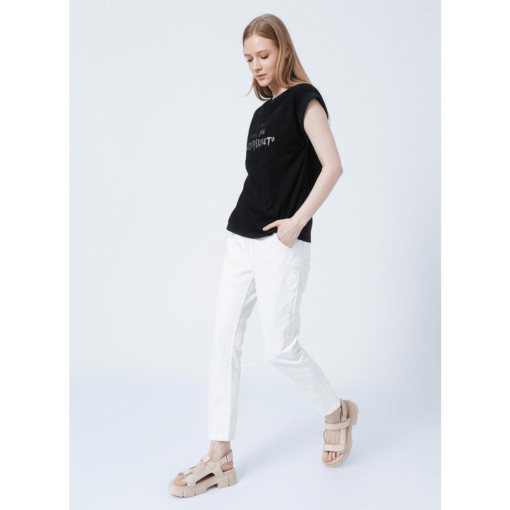 FASHİON FRİENDS KADIN TÜL DETAYLI BASKILI T-SHİRT 22Y0069K1