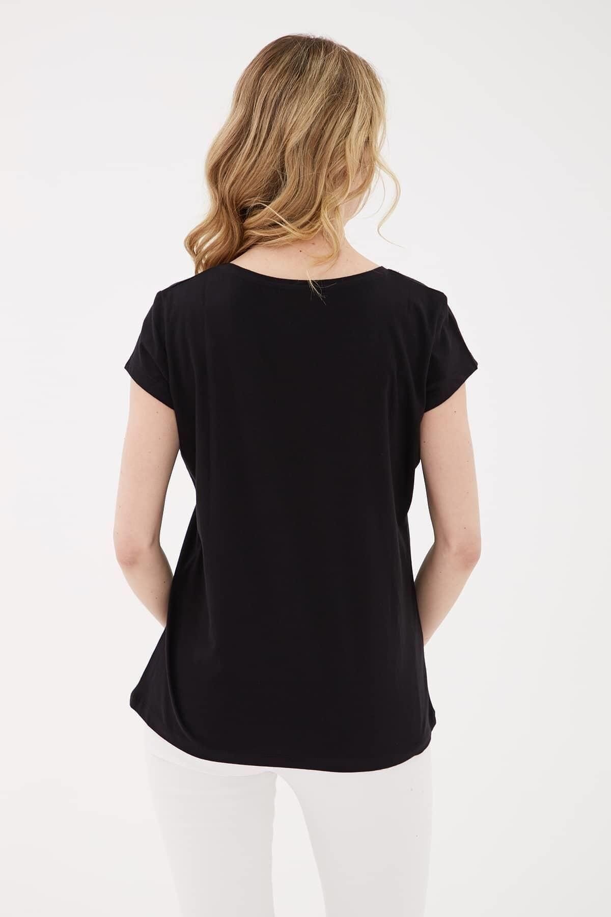 FASHION FRIENDS KADIN V YAKA CEPLİ T-SHİRT 23Y-TST0710K1