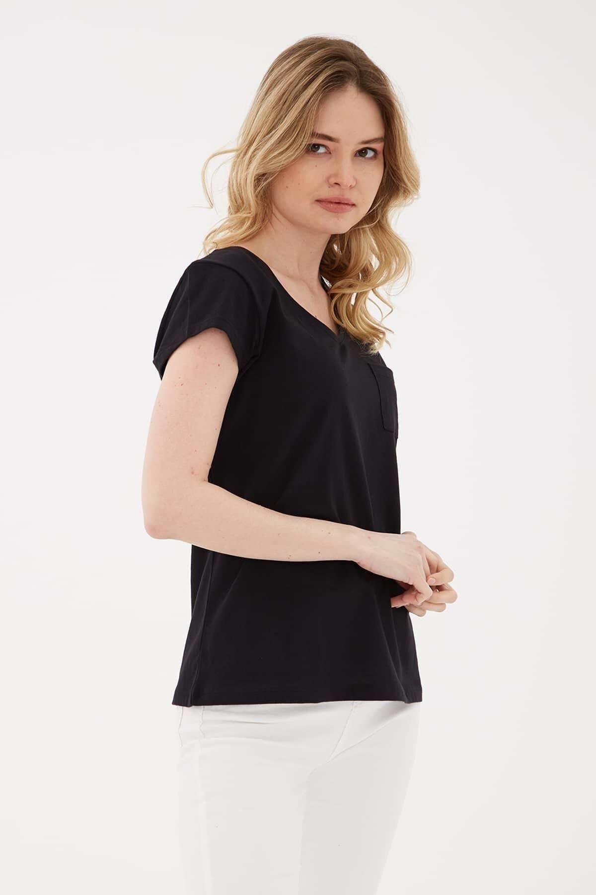 FASHION FRIENDS KADIN V YAKA CEPLİ T-SHİRT 23Y-TST0710K1