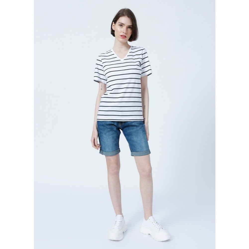 FASHİON FRİENDS KADIN V Yaka Çizgili T-Shirt 22Y0067K1