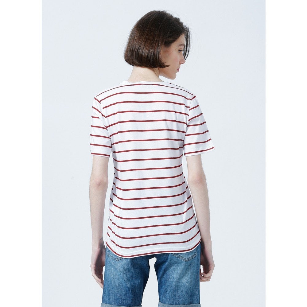 FASHİON FRİENDS KADIN V Yaka Çizgili T-Shirt 22Y0067K1
