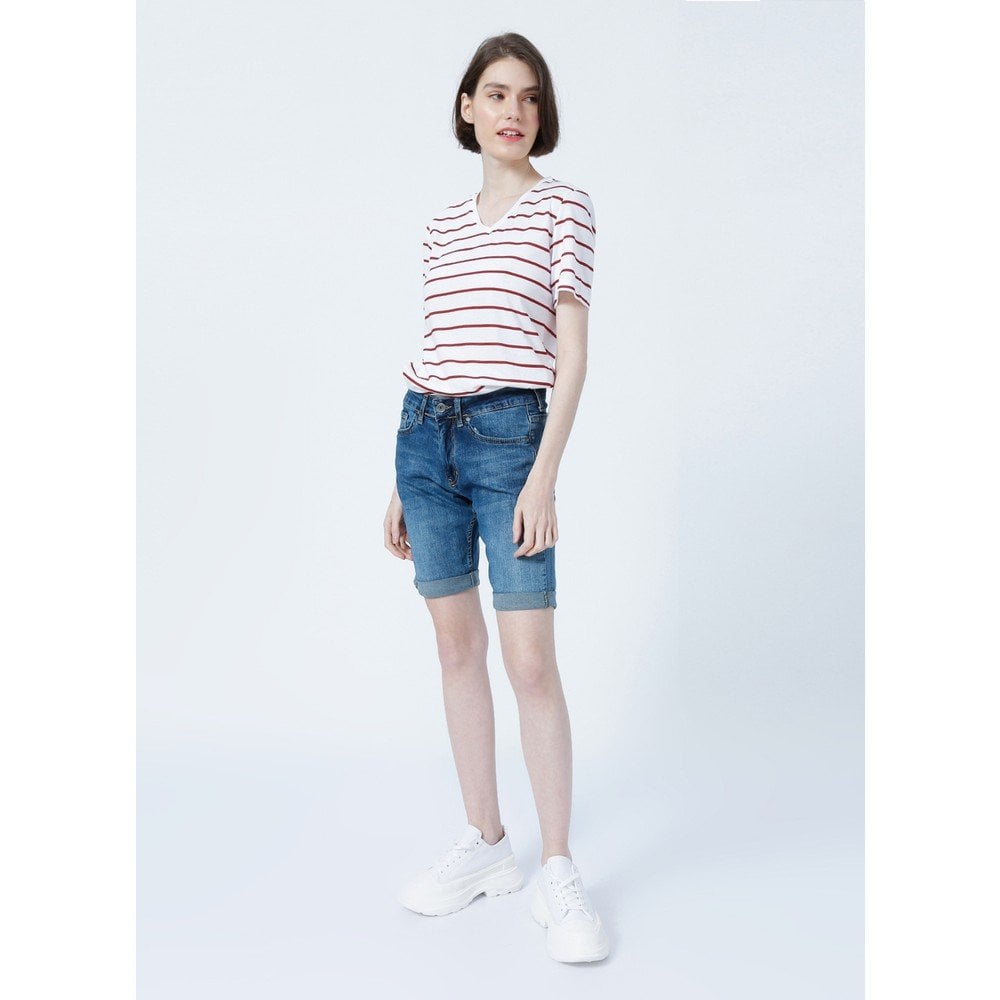 FASHİON FRİENDS KADIN V Yaka Çizgili T-Shirt 22Y0067K1