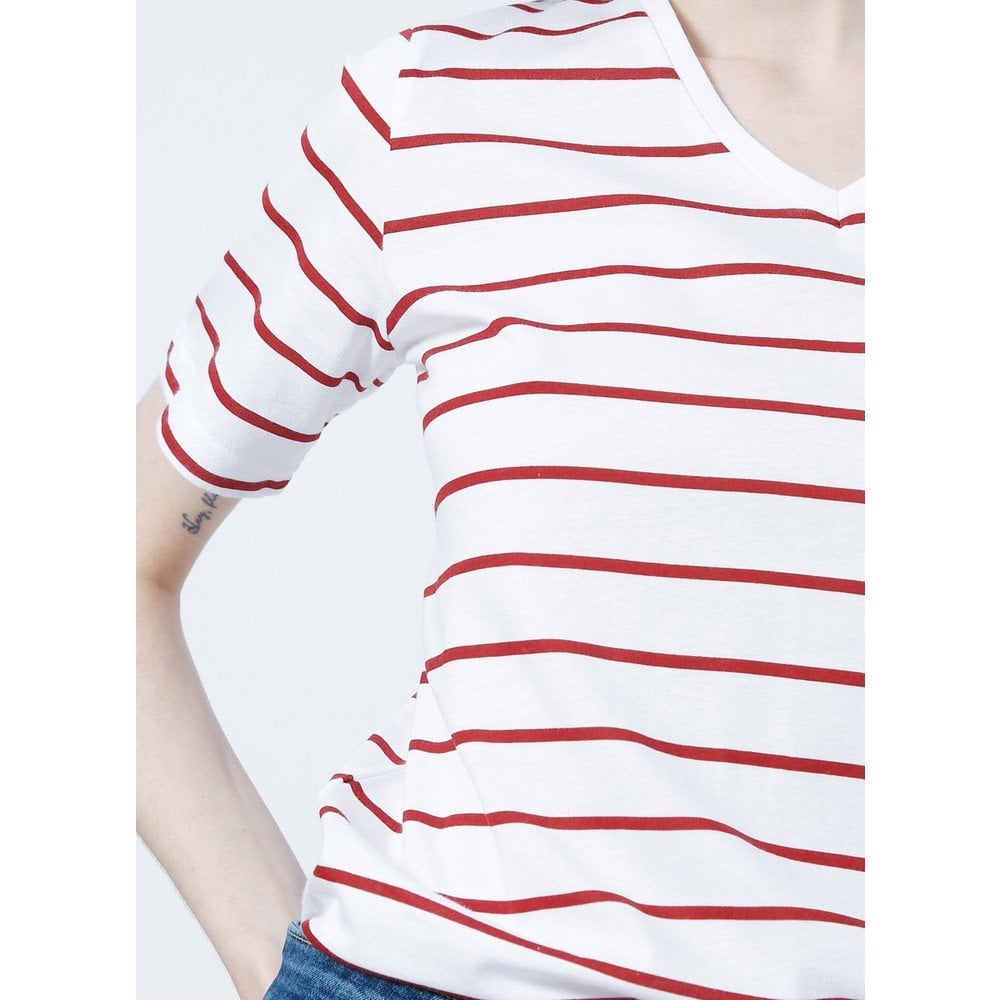 FASHİON FRİENDS KADIN V Yaka Çizgili T-Shirt 22Y0067K1