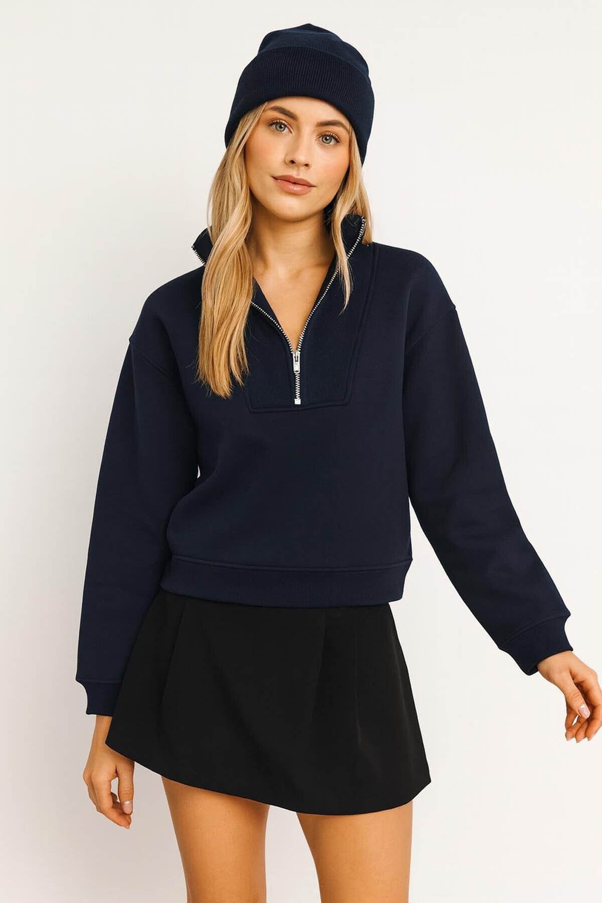 FASHION FRIENDS KADIN YAKASI FERMUARLI SWEAT 25K0166K1