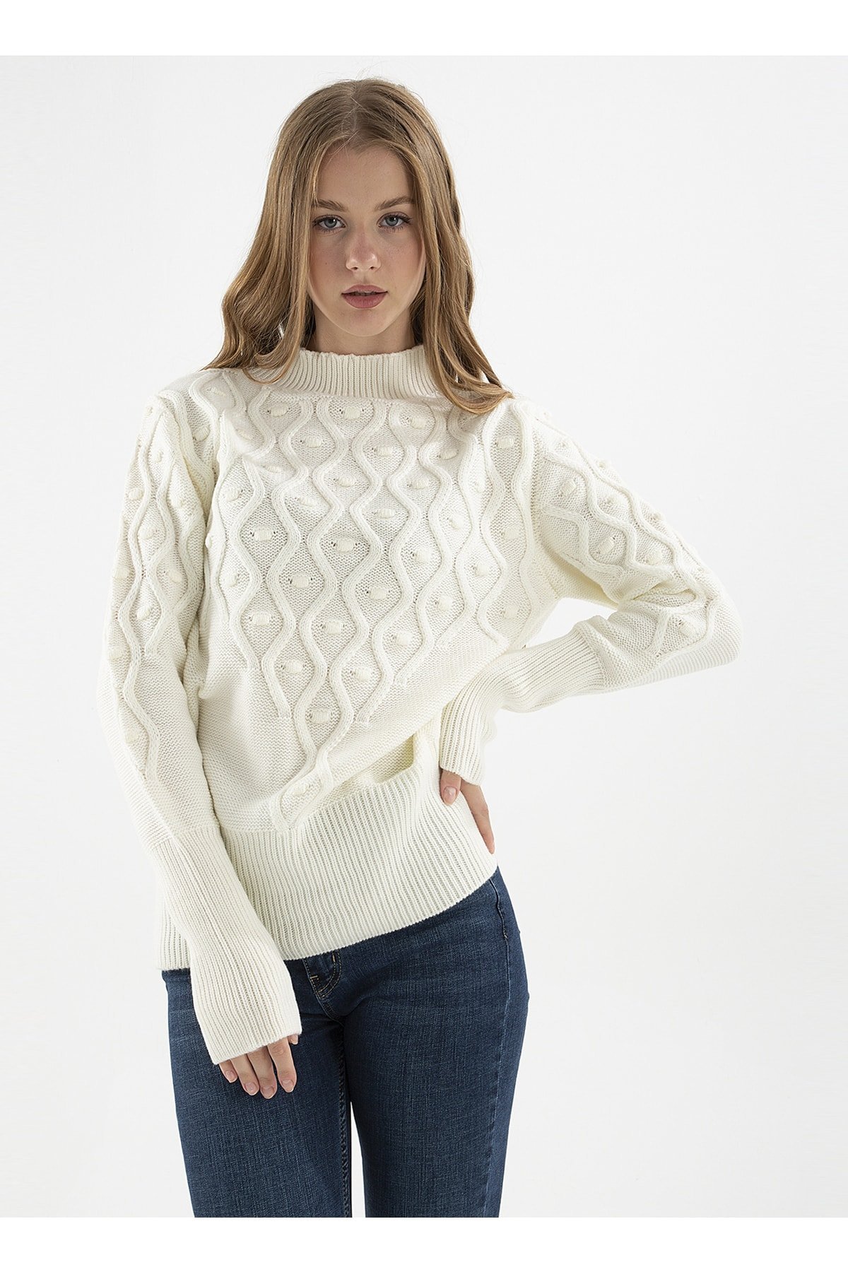 FASHION FRIENDS KADIN YARIM BALIKÇI KAZAK 22K0435K1