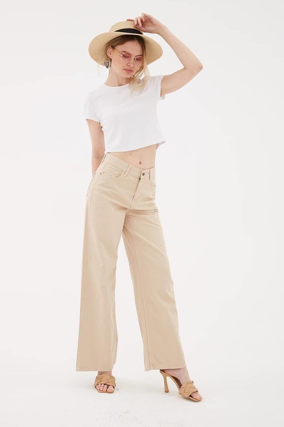 FASHION FRIENDS KADIN YÜKSEK BEL GENİŞ PAÇA PANTOLON 23Y-PNT0297K1