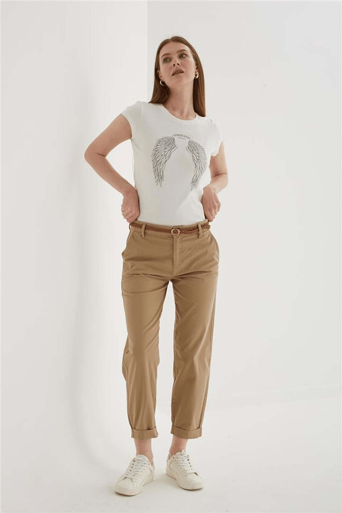 FASHION FRIENDS KADIN ZIMBA DETAYLI BASKILI T-SHİRT 25Y0560K1