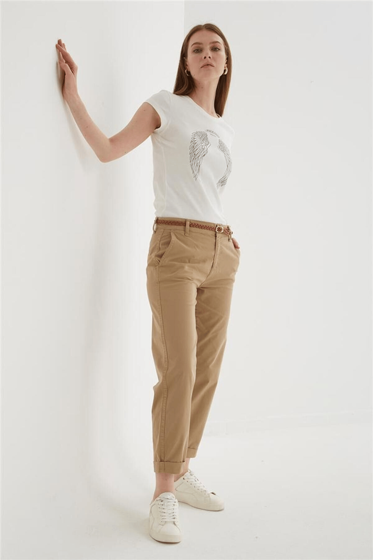 FASHION FRIENDS KADIN ZIMBA DETAYLI BASKILI T-SHİRT 25Y0560K1