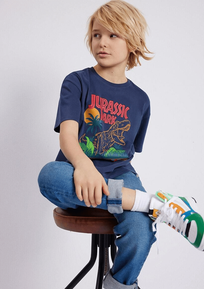 MAVİ ÇOCUK JURASSIC PARK BASKILI TİŞÖRT İndigo Mavi 6610168-70487